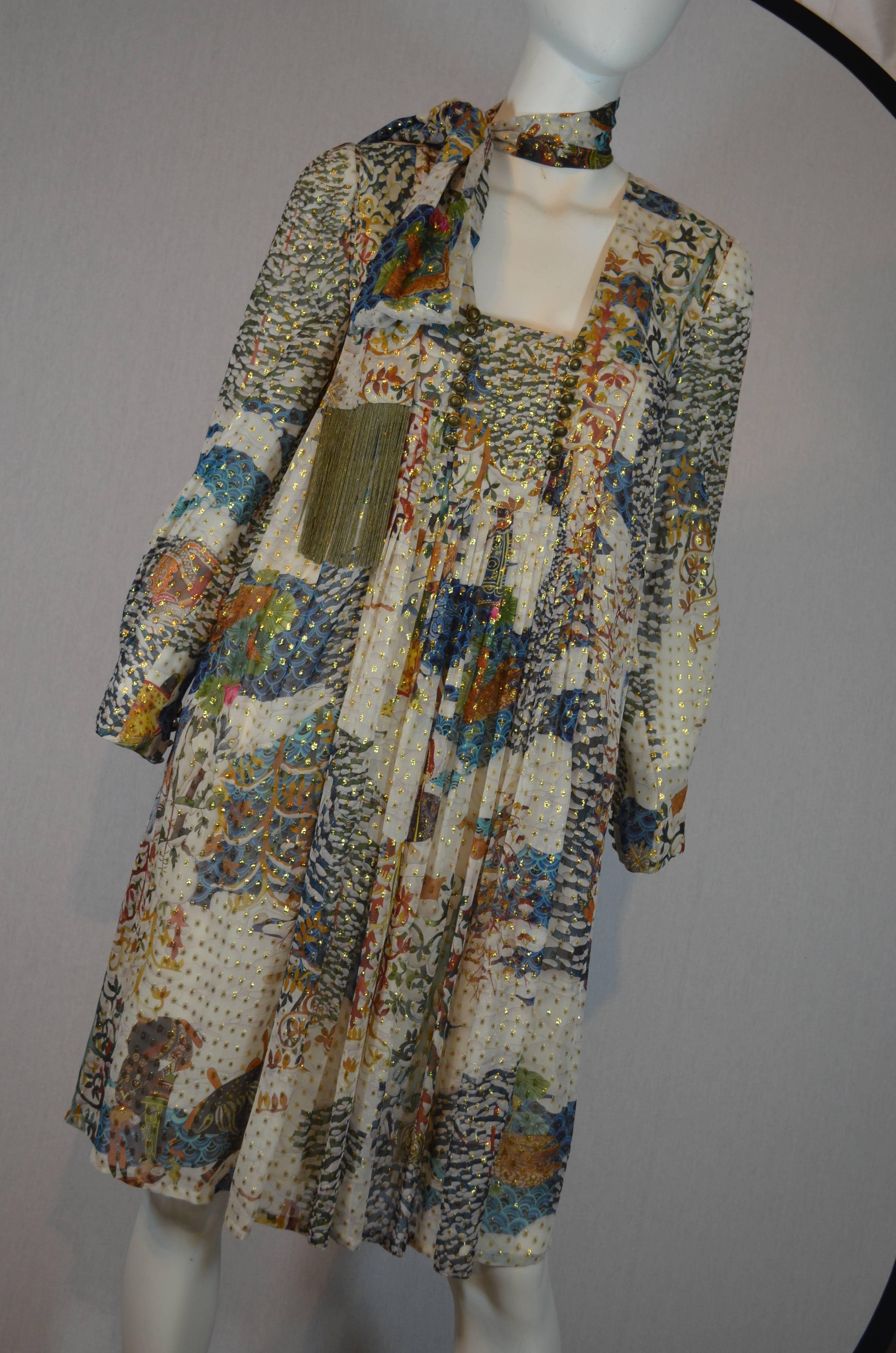 Women's Gucci 2008 Animal / Forest Print Silk Chiffon Dress and Scarf
