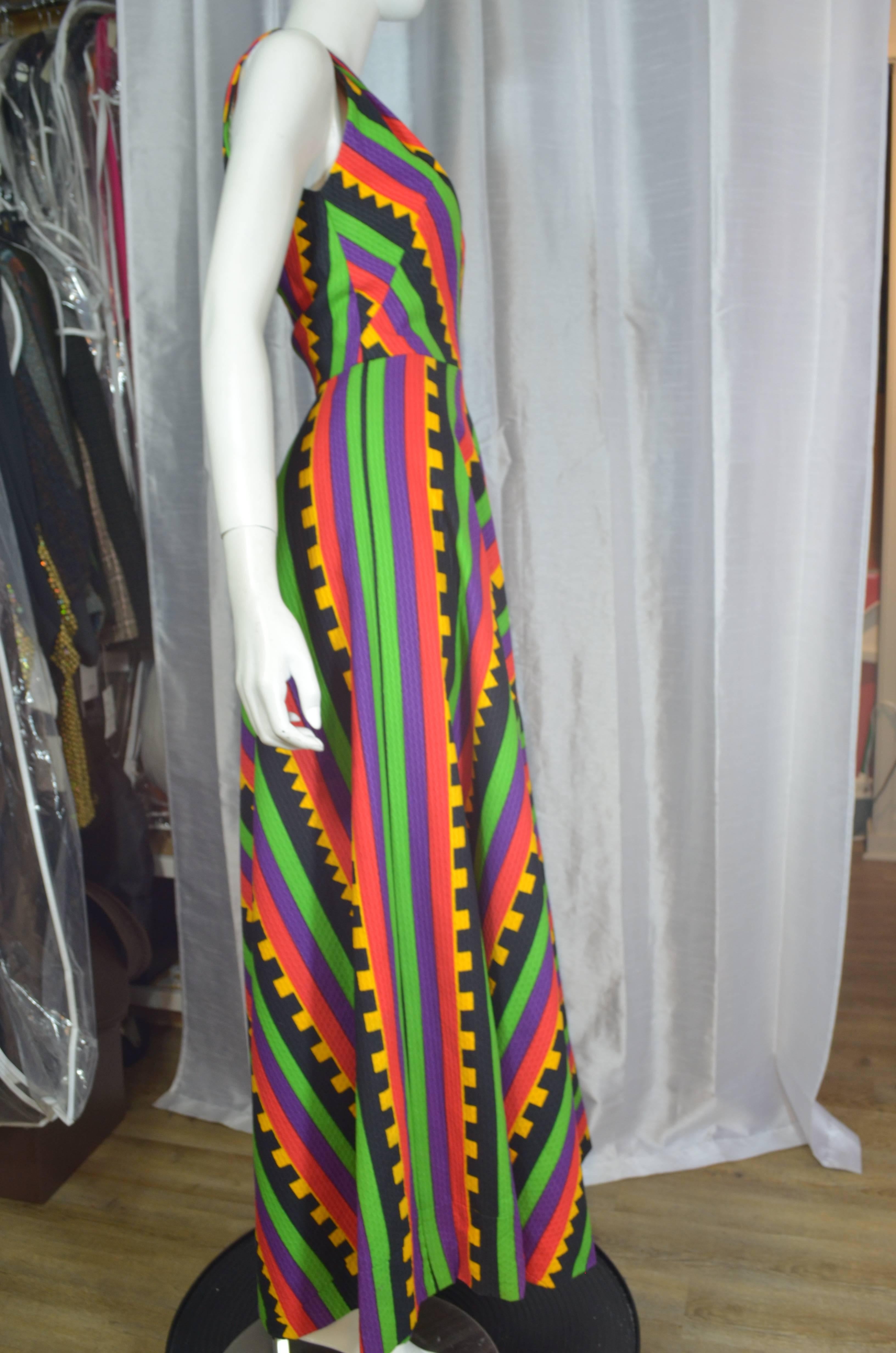 Vintage Lanvin Couture colorful textured cotton pique one-shoulder dress as seen on Kim Cattrall in the 2008 Sex and the City movie. Set tag included. Metal ring zipper and metal ring garnish at the shoulder. Circa 1970s. Please see images for
