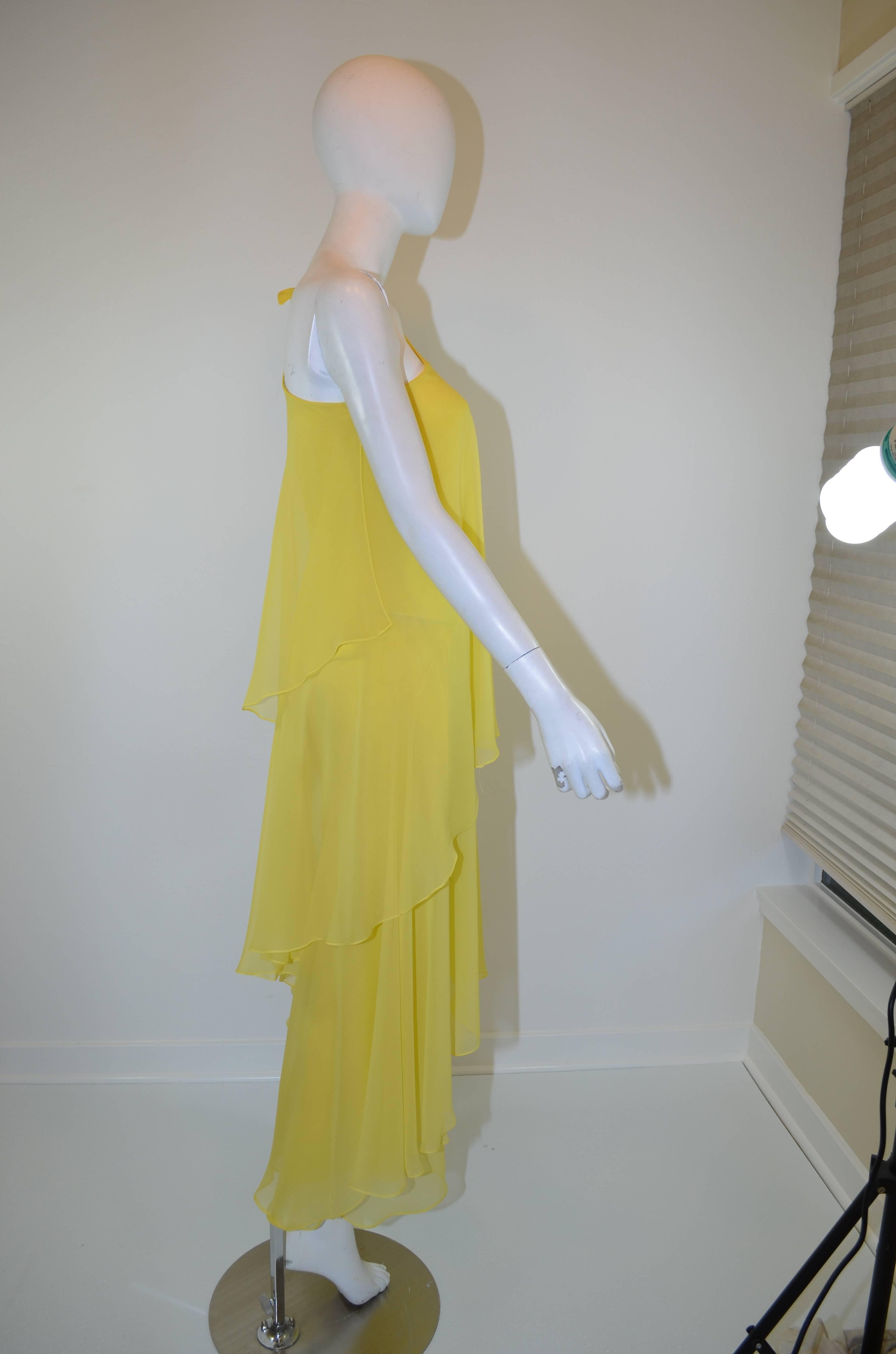 Halston 1970s Silk Chiffon One-Shoulder Gown With Shawl In Excellent Condition In Carmel, CA