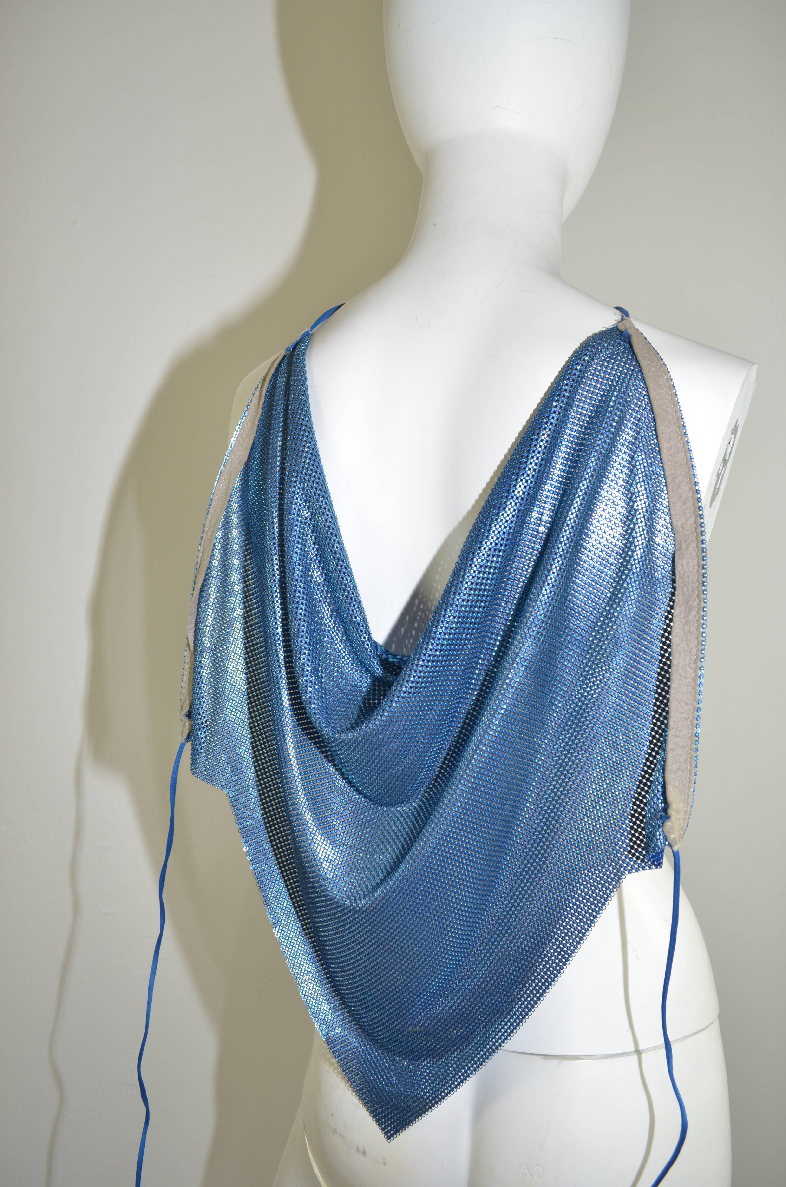 Whiting Davis 1980's Blue Metal Mesh Halter Top  In Excellent Condition In Carmel, CA