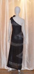 Alfred Fiandaca Black Silver Fully Beaded One Shoulder Gown