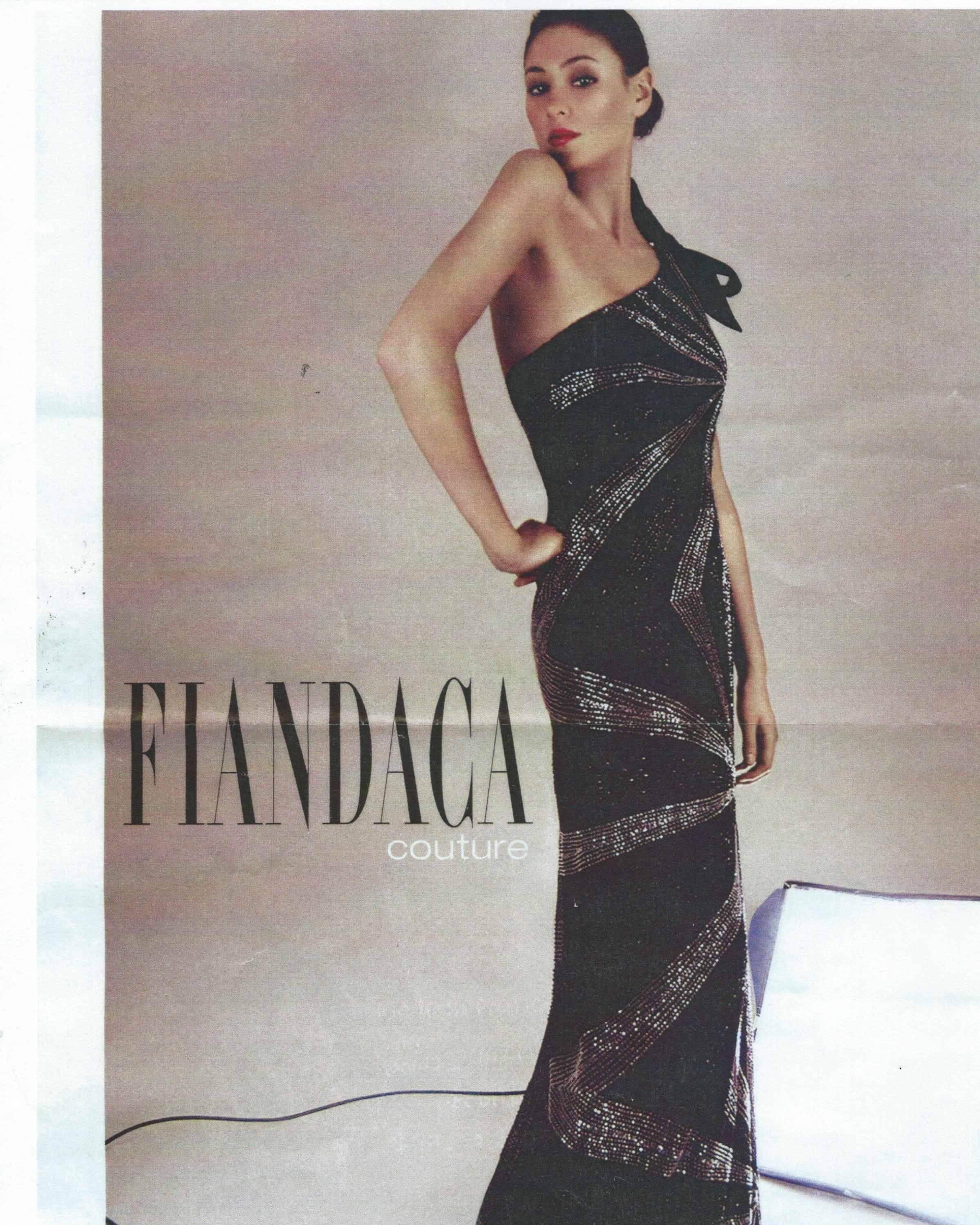 Women's Alfred Fiandaca Black Silver Fully Beaded One Shoulder Gown