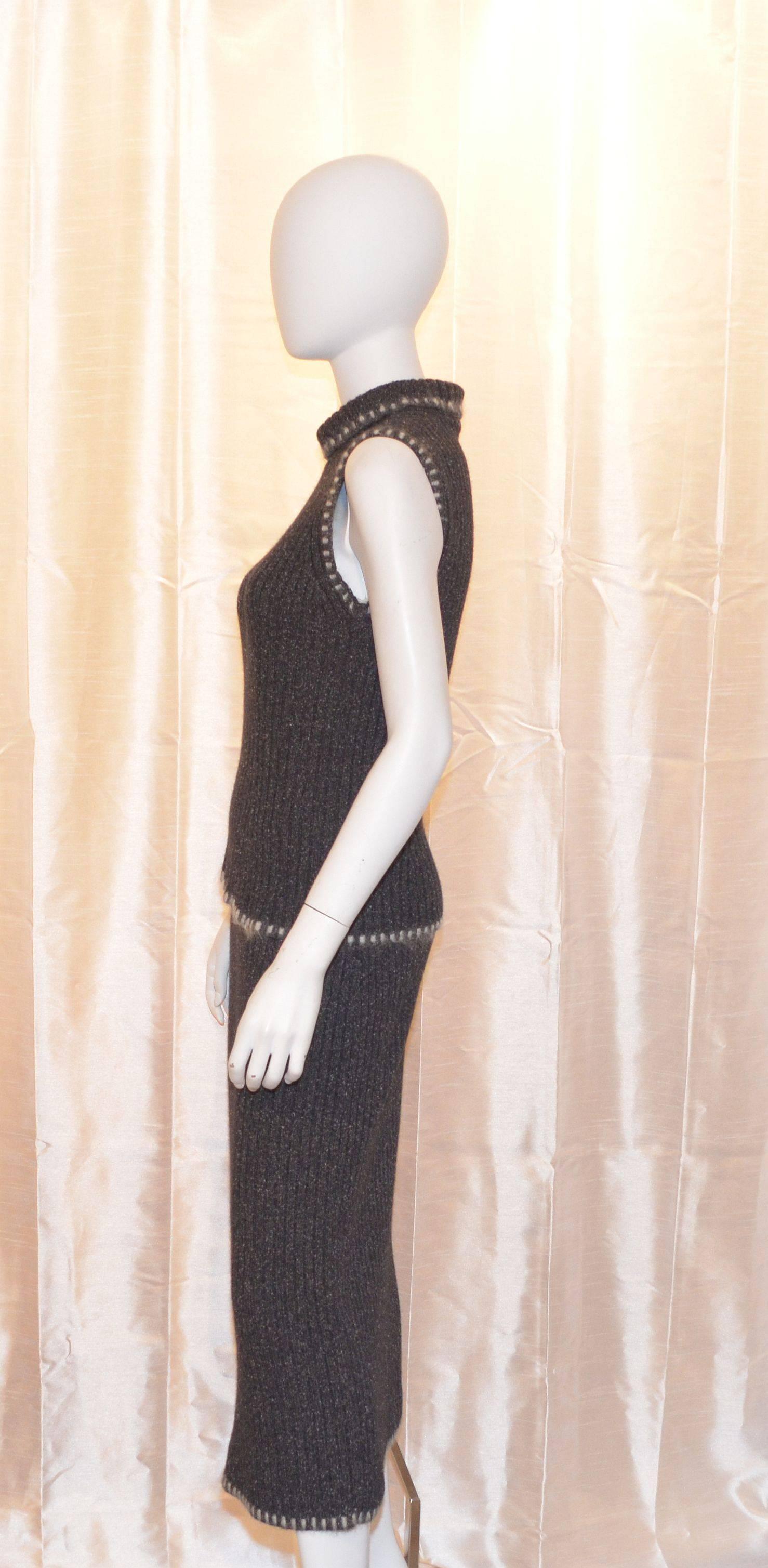 Black Christian Dior Turtleneck Sweater & Skirt Set