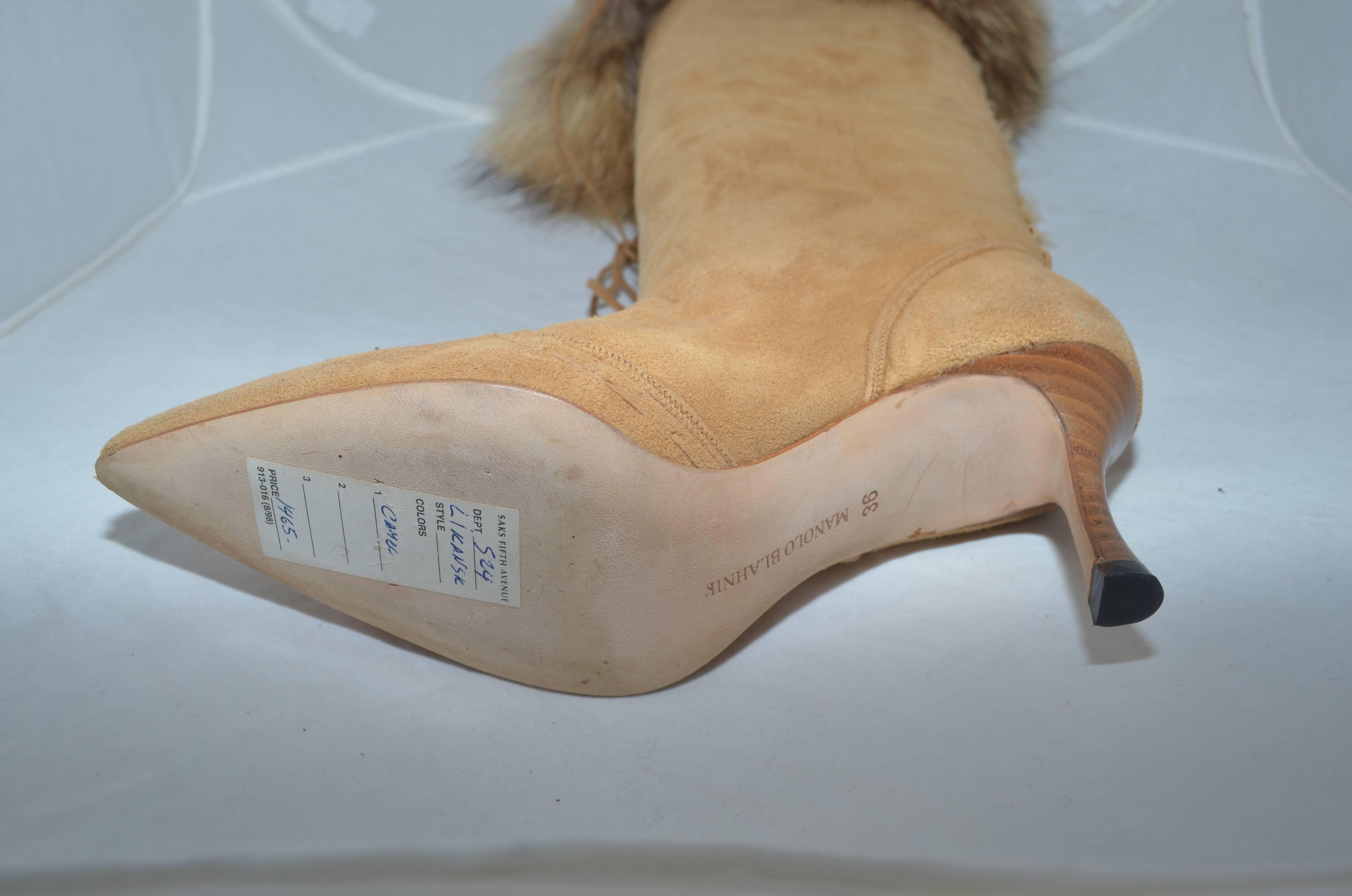 Women's Manolo Blahnik Over the Knee Fur Trim Boots