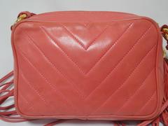 Vintage CHANEL salmon pink lambskin shoulder purse with chevron stitch