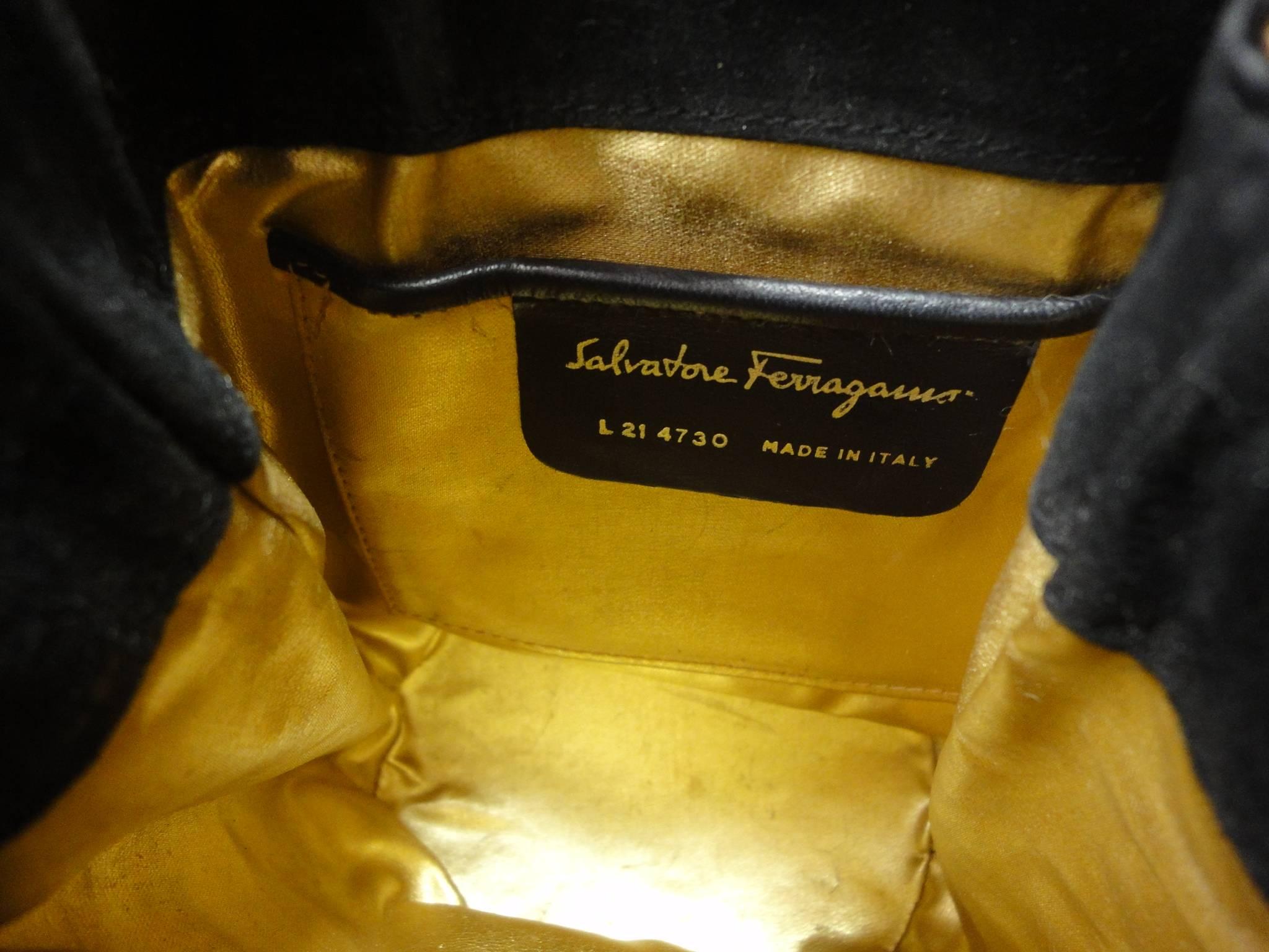 Vintage Salvatore Ferragamo black leather mini shoulder purse with drawstrings 4