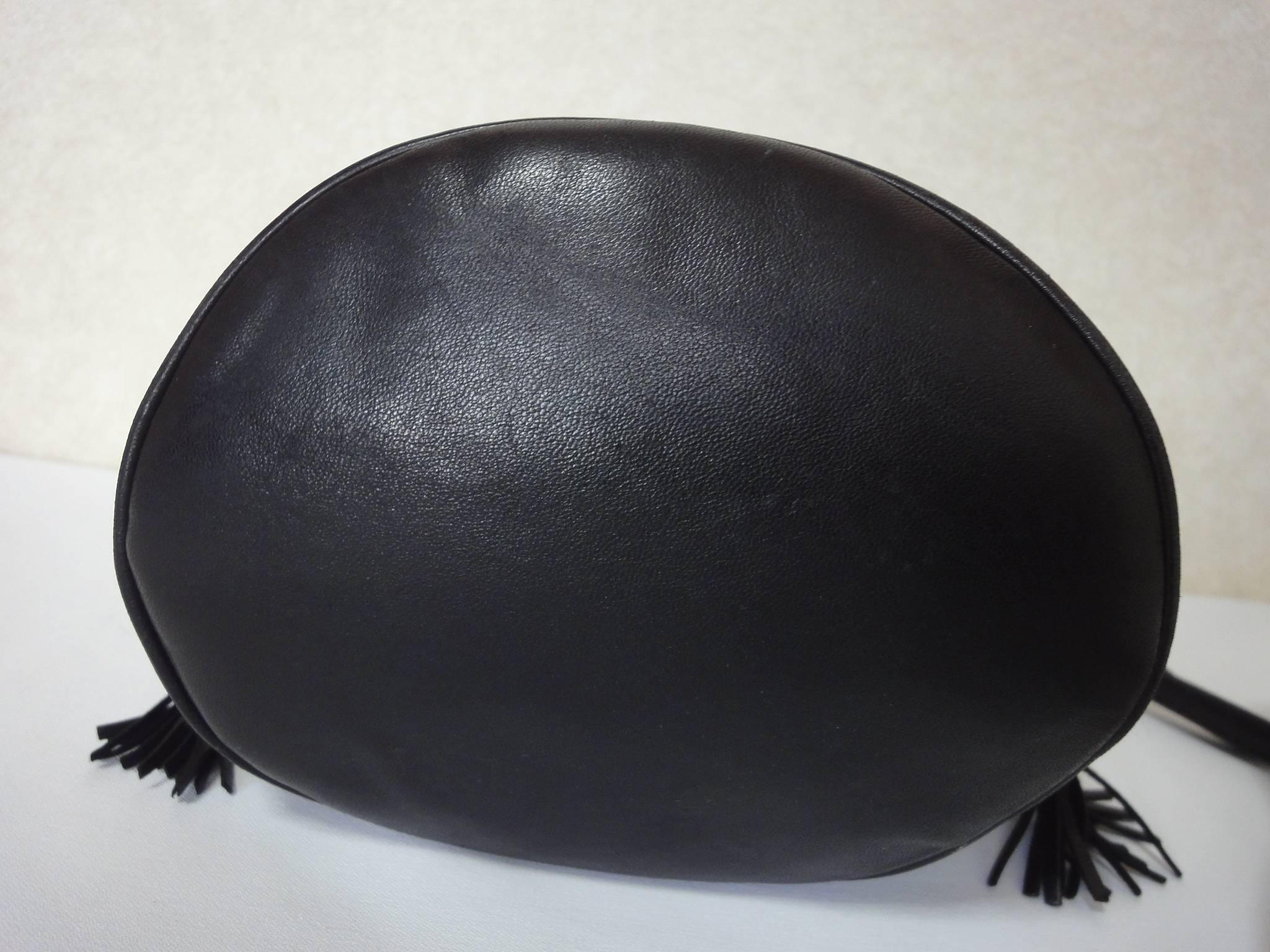 Vintage Salvatore Ferragamo black leather mini shoulder purse with drawstrings 2
