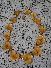 Vintage LANVIN golden petal flower charm statement necklace. Masterpiece jewelry