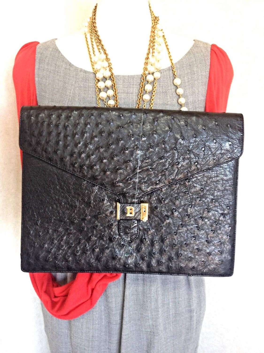 MINT. 80\u0026#39;s vintage BALLY, genuine black ostrich leather document ...  