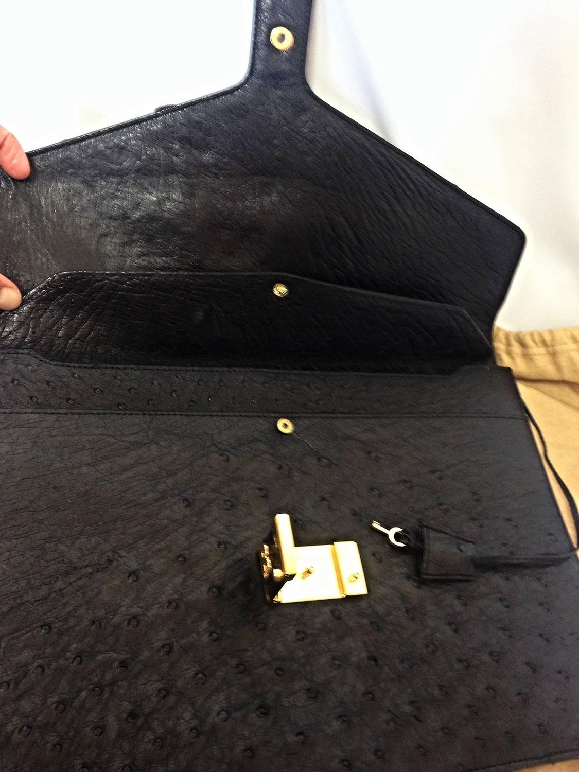 MINT. 80\u0026#39;s vintage BALLY, genuine black ostrich leather document ...  