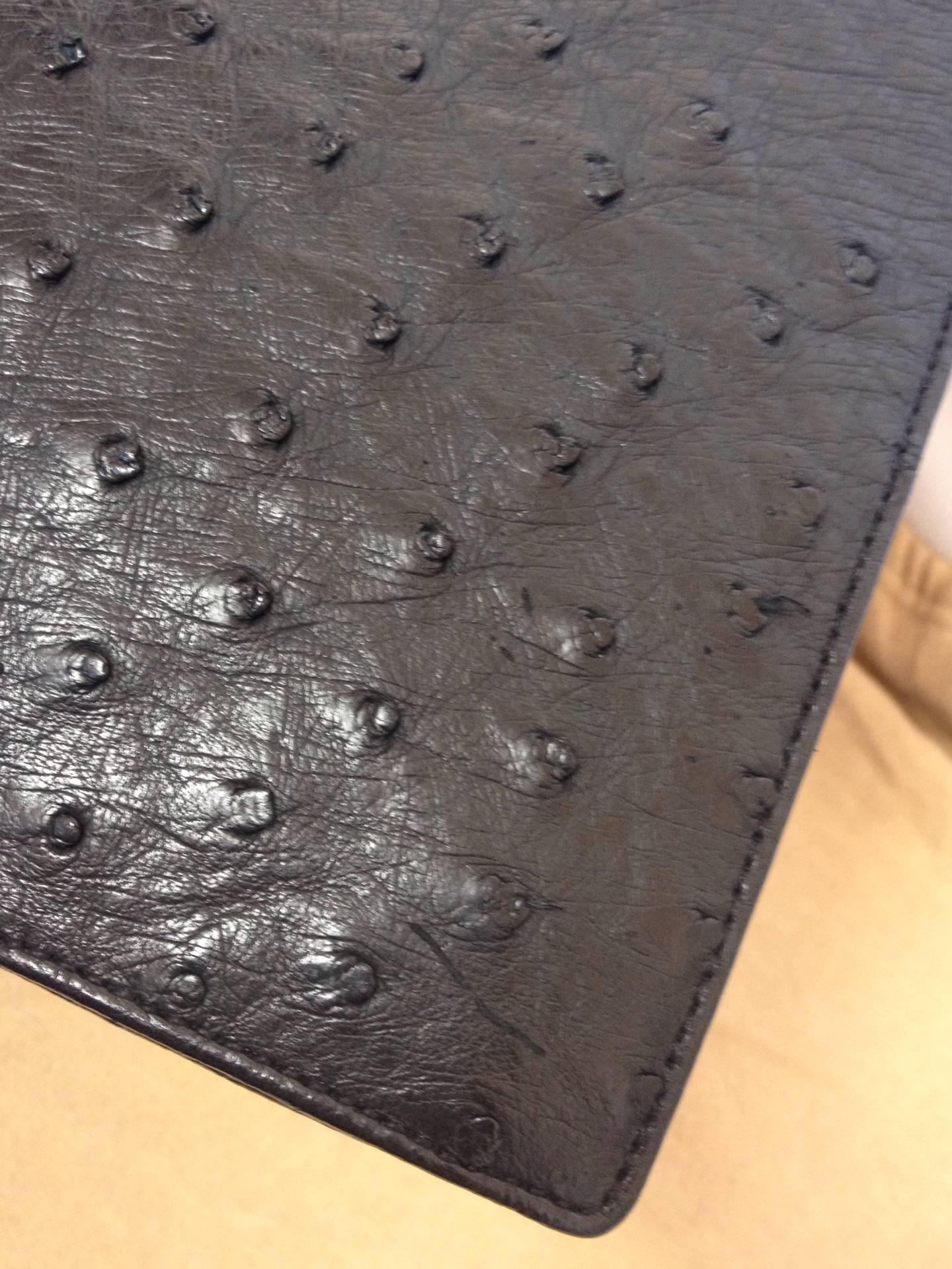 MINT. 80's vintage BALLY, genuine black ostrich leather document case, portfolio 1