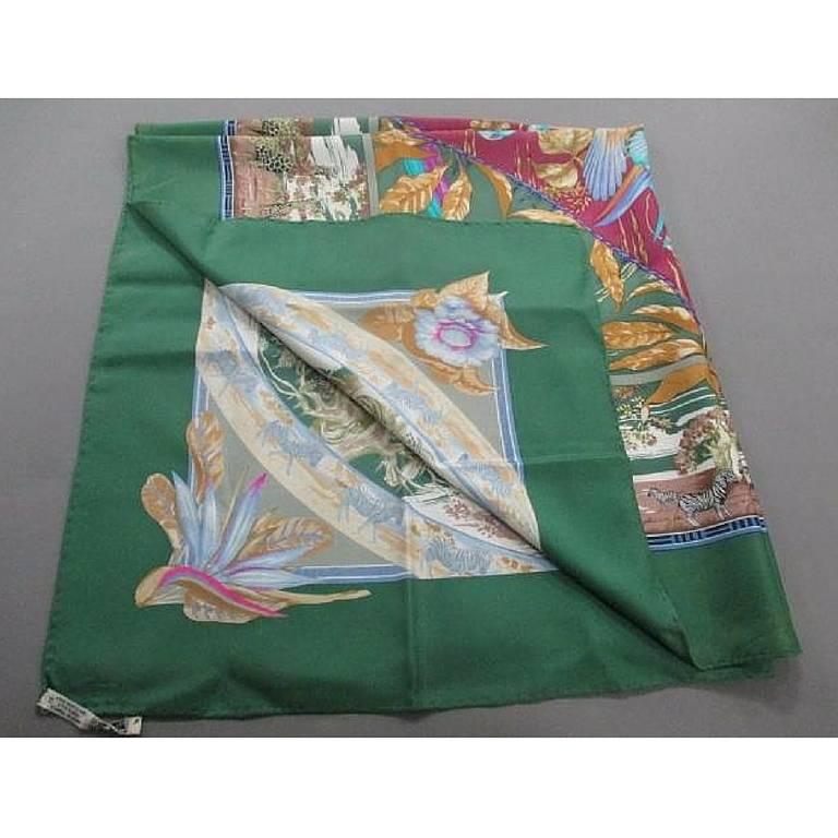 Vintage HERMES Carre large silk scarf with bird, zebra, and giraffe print 3