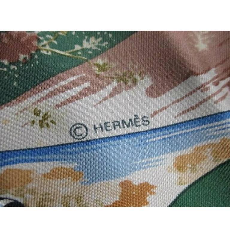 Vintage HERMES Carre large silk scarf with bird, zebra, and giraffe print 4