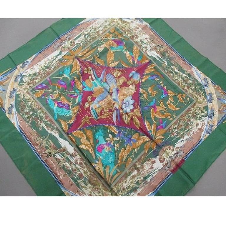 Vintage HERMES Carre large silk scarf with bird, zebra, and giraffe ...