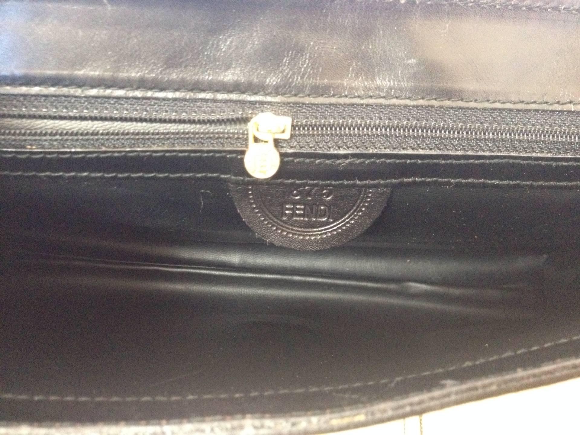 Vintage FENDI black leather shoulder bag, large clutch purse with iconic logo  3