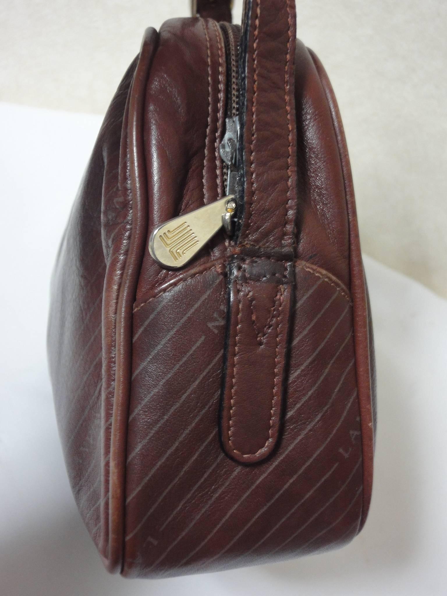 Black Vintage LANVIN wine brown logo printed leather shoulder bag with iconic logo For Sale