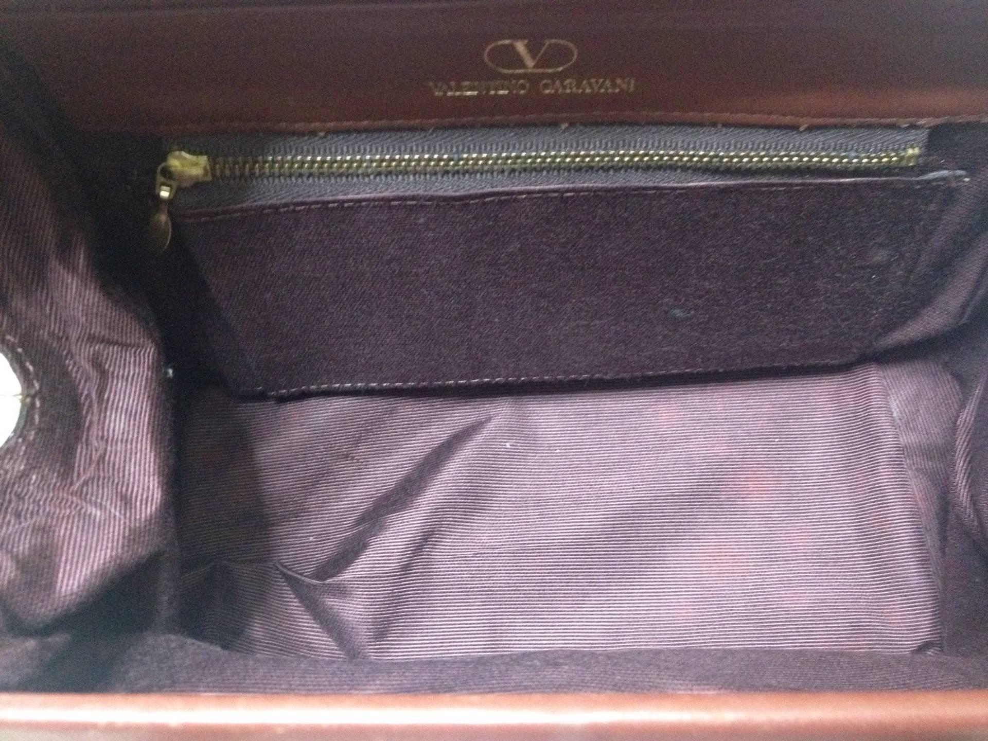 Vintage Valentino Garavani, brick brown leather mini handbag with golden logo  2