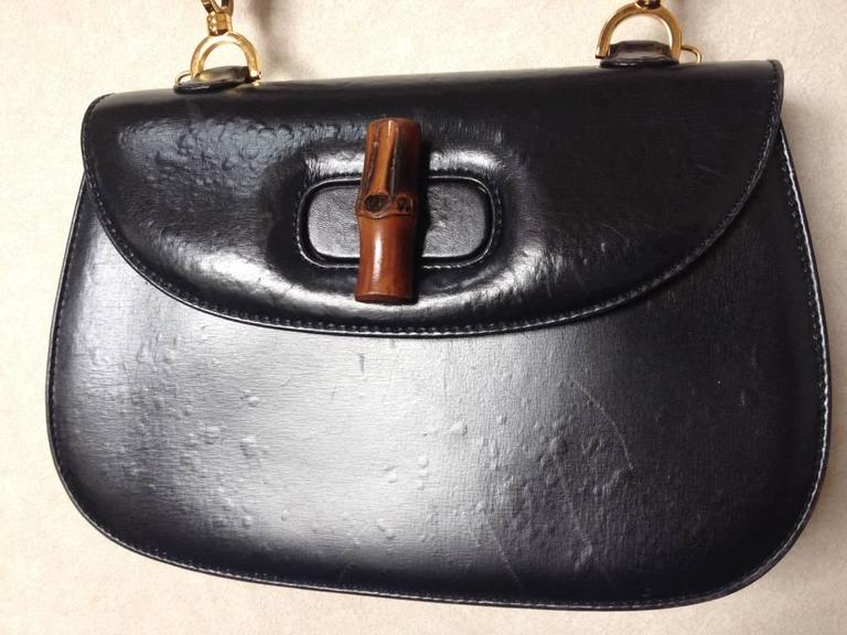 Vintage Gucci Black Genuine Leather Handbag With Bamboo Handle And Black Vintage Gucci Genuine Leather Handbag With Bamboo Handle And Red Interior For
