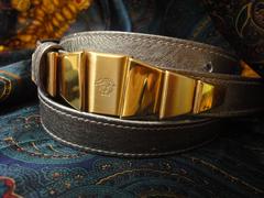 Vintage Gianni Versace skinny gold bronze leather belt with golden hardware
