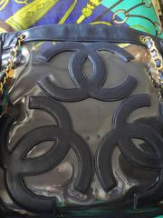 Vintage CHANEL clear vinyl and navy leather combination shoulder purse, tote