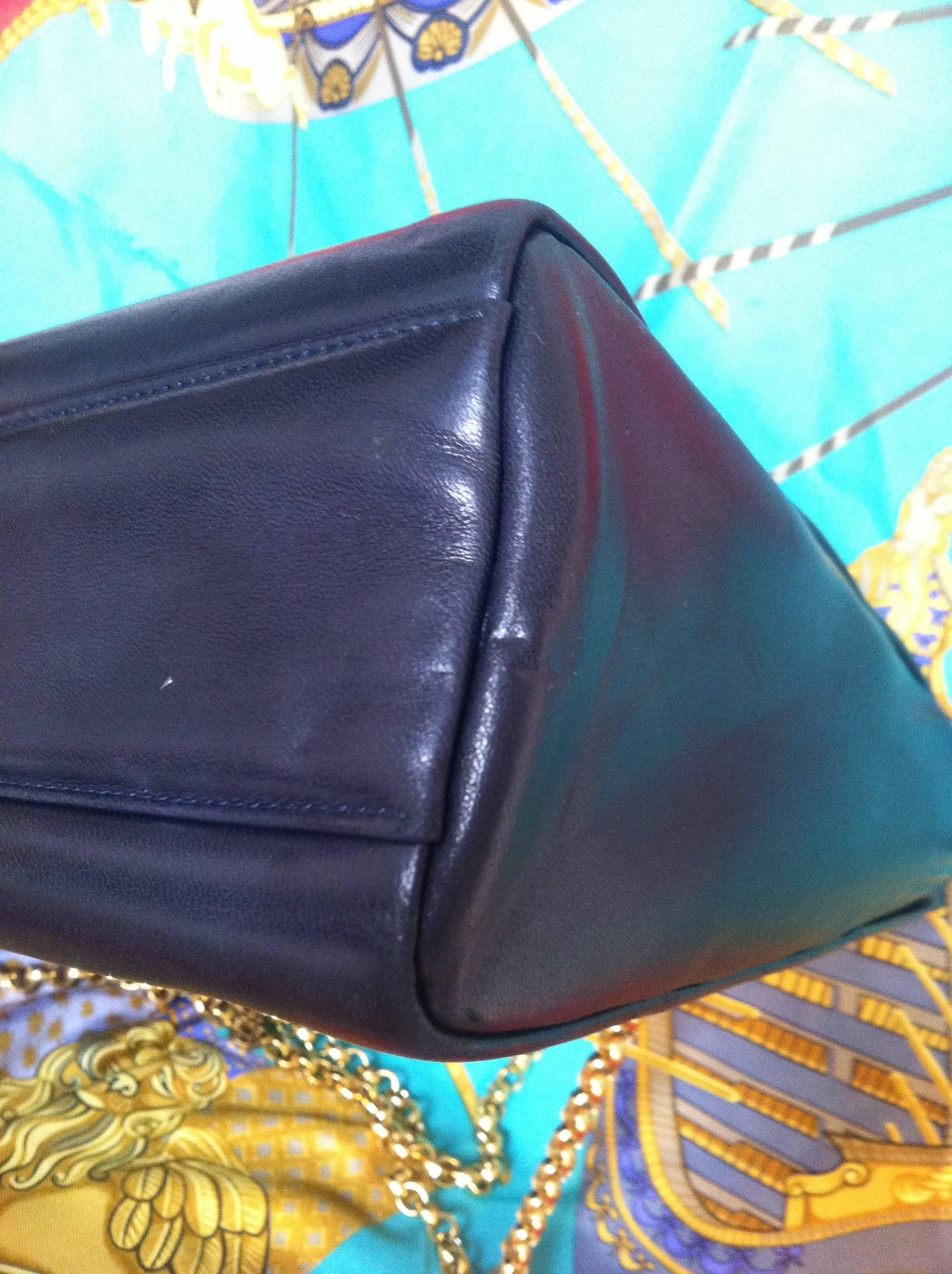 Vintage Tiffany black leather shoulder bag, tote with golden chain straps  3