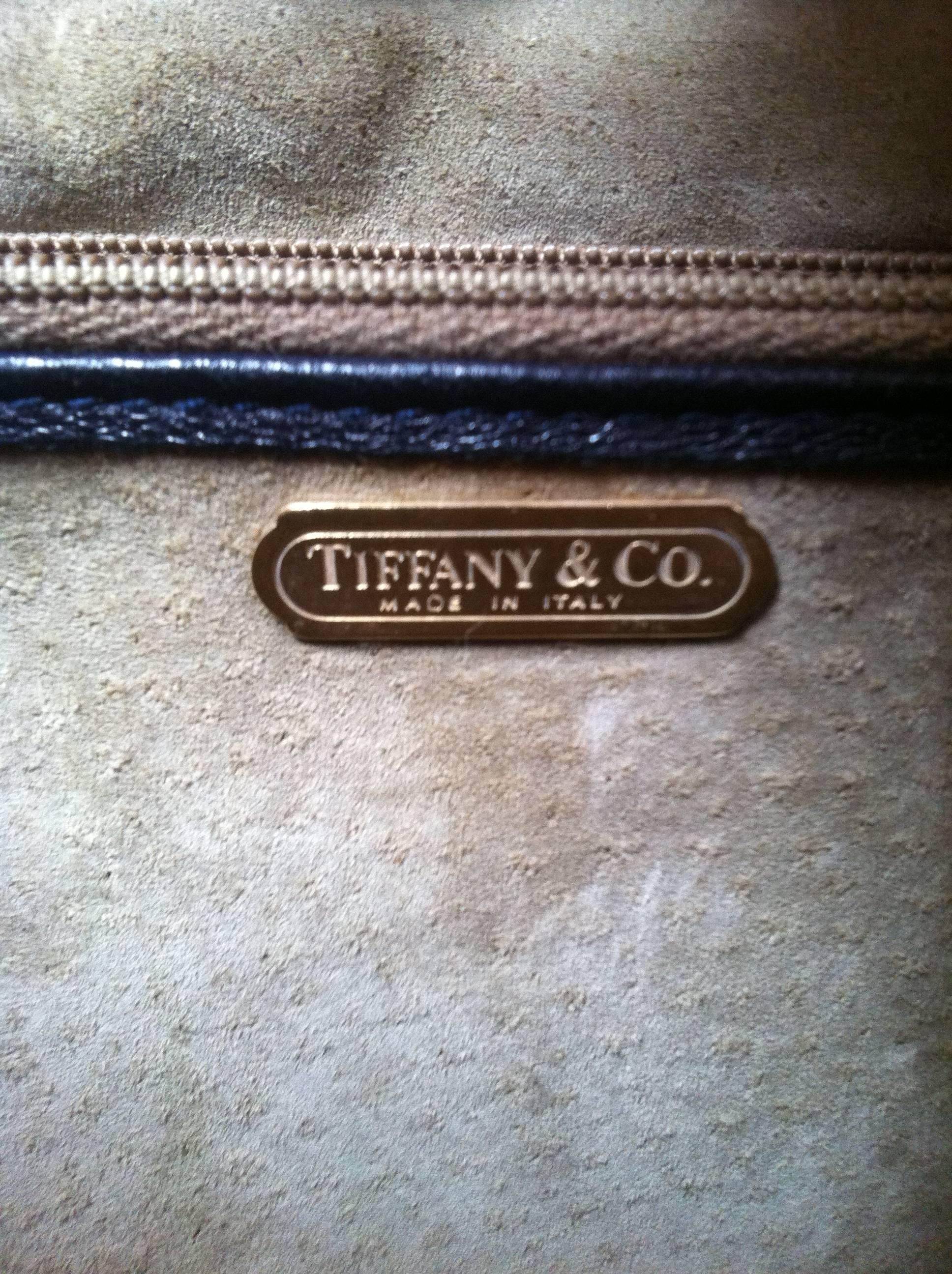 Vintage Tiffany black leather shoulder bag, tote with golden chain straps  4