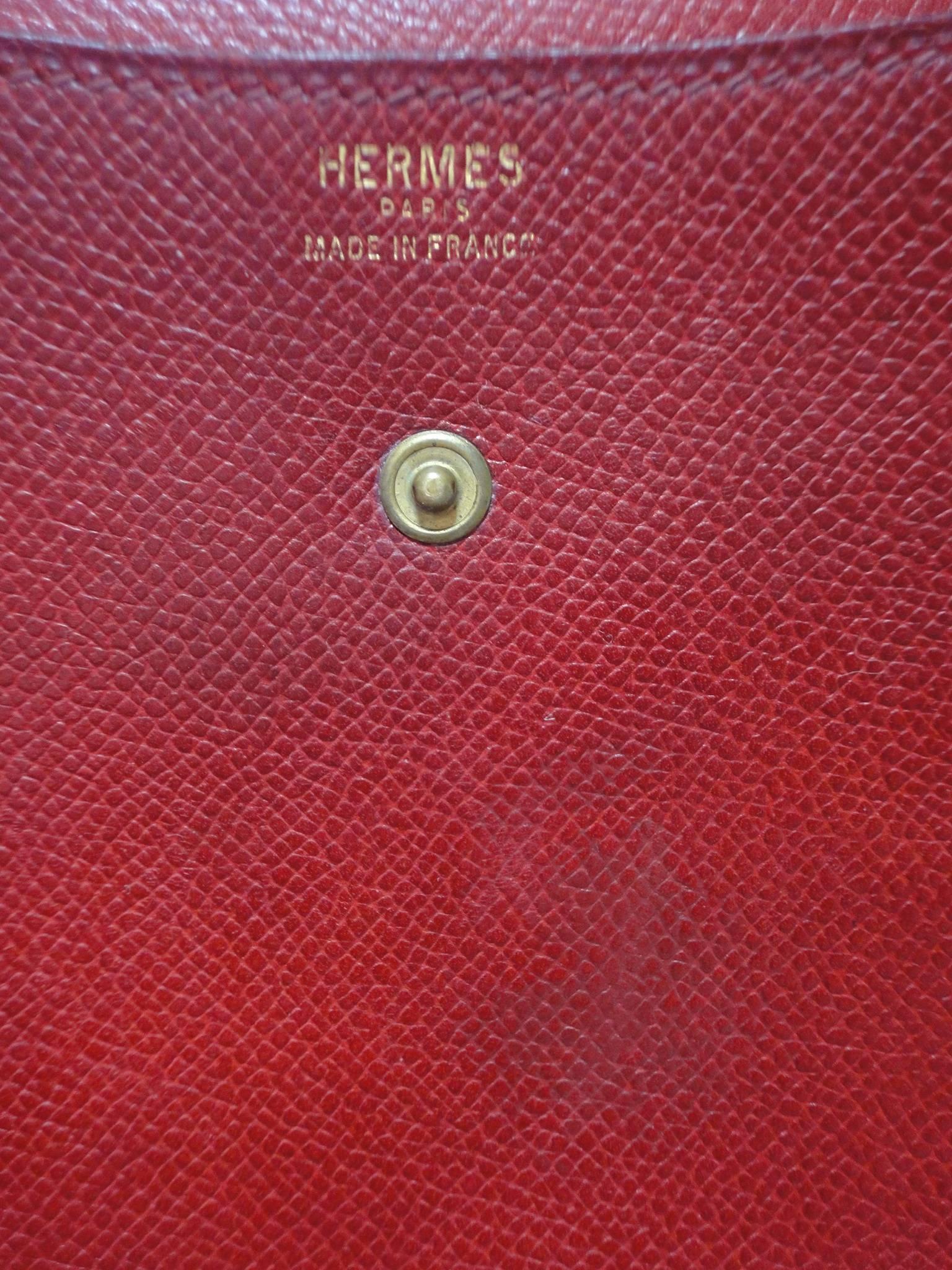 Red 80s vintage HERMES brick red leather clutch pouch. can be wallet purse as well. For Sale