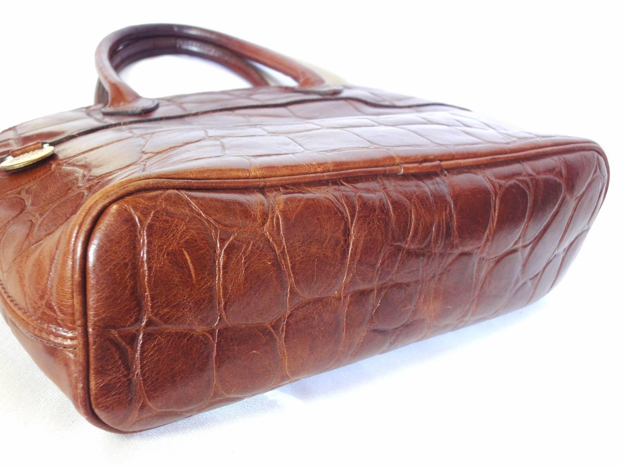 Brown Vintage Mulberry croc embossed brown leather tote bag in bolide bag style.