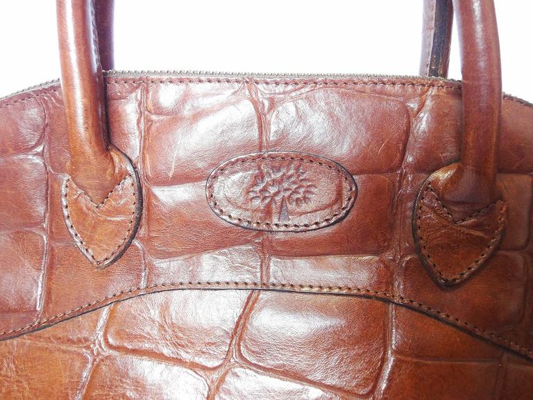 Vintage Mulberry croc embossed brown leather tote bag in bolide bag style.