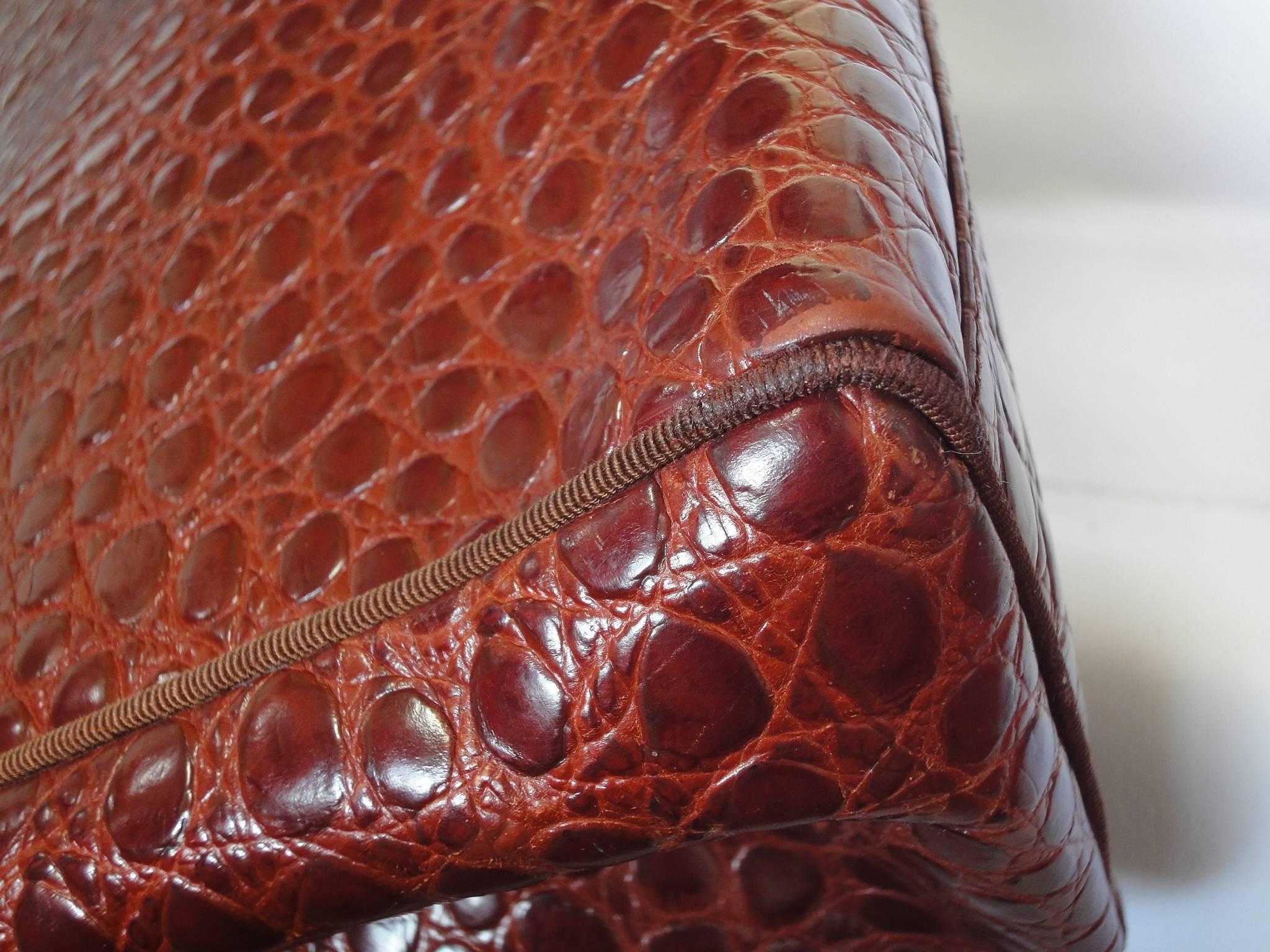 Vintage Salvatore Ferragamo brown croc embossed genuine leather tote from vara 1