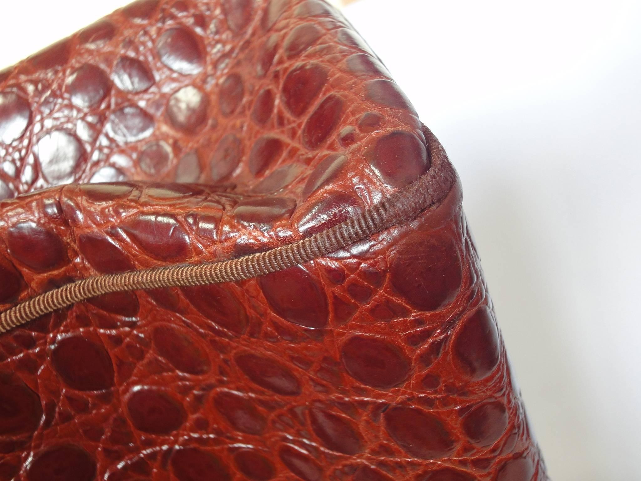 Women's Vintage Salvatore Ferragamo brown croc embossed genuine leather tote from vara