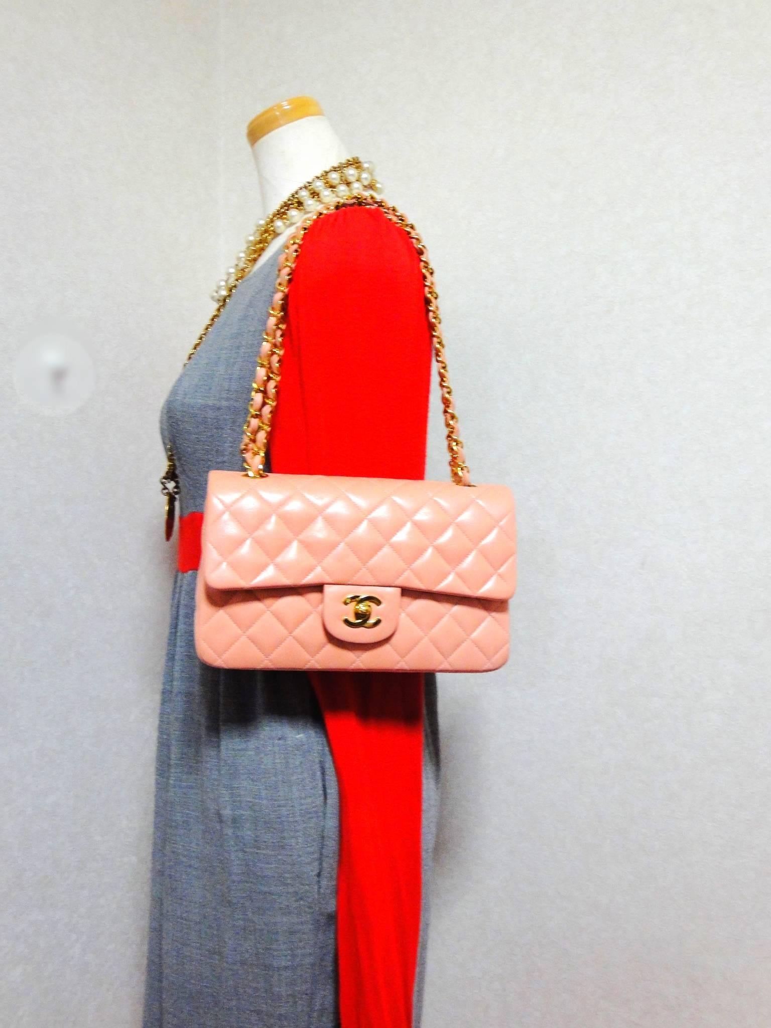 MINT. Vintage CHANEL pink lambskin classic 2.55 double flap shoulder bag 5