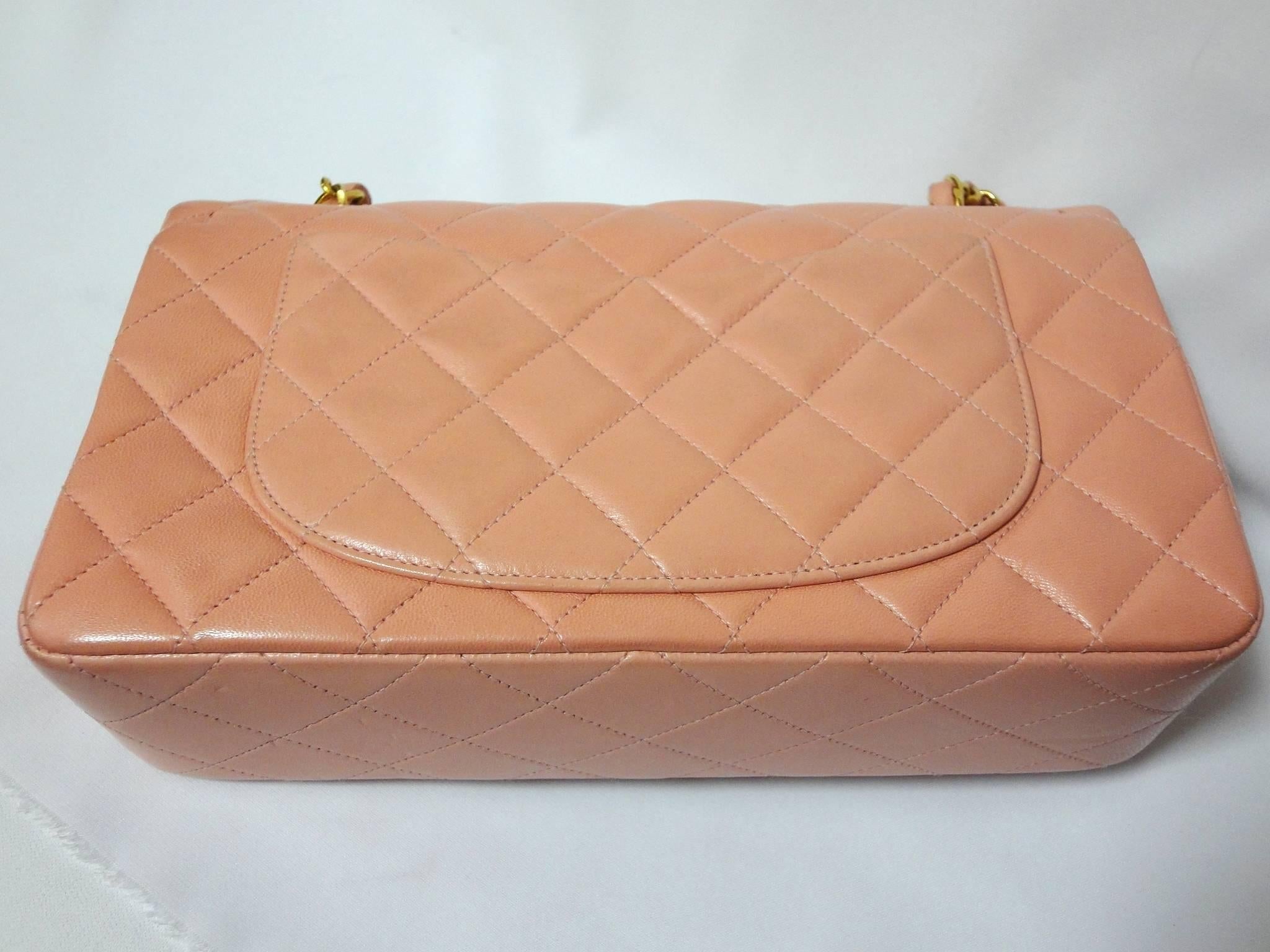 Orange MINT. Vintage CHANEL pink lambskin classic 2.55 double flap shoulder bag