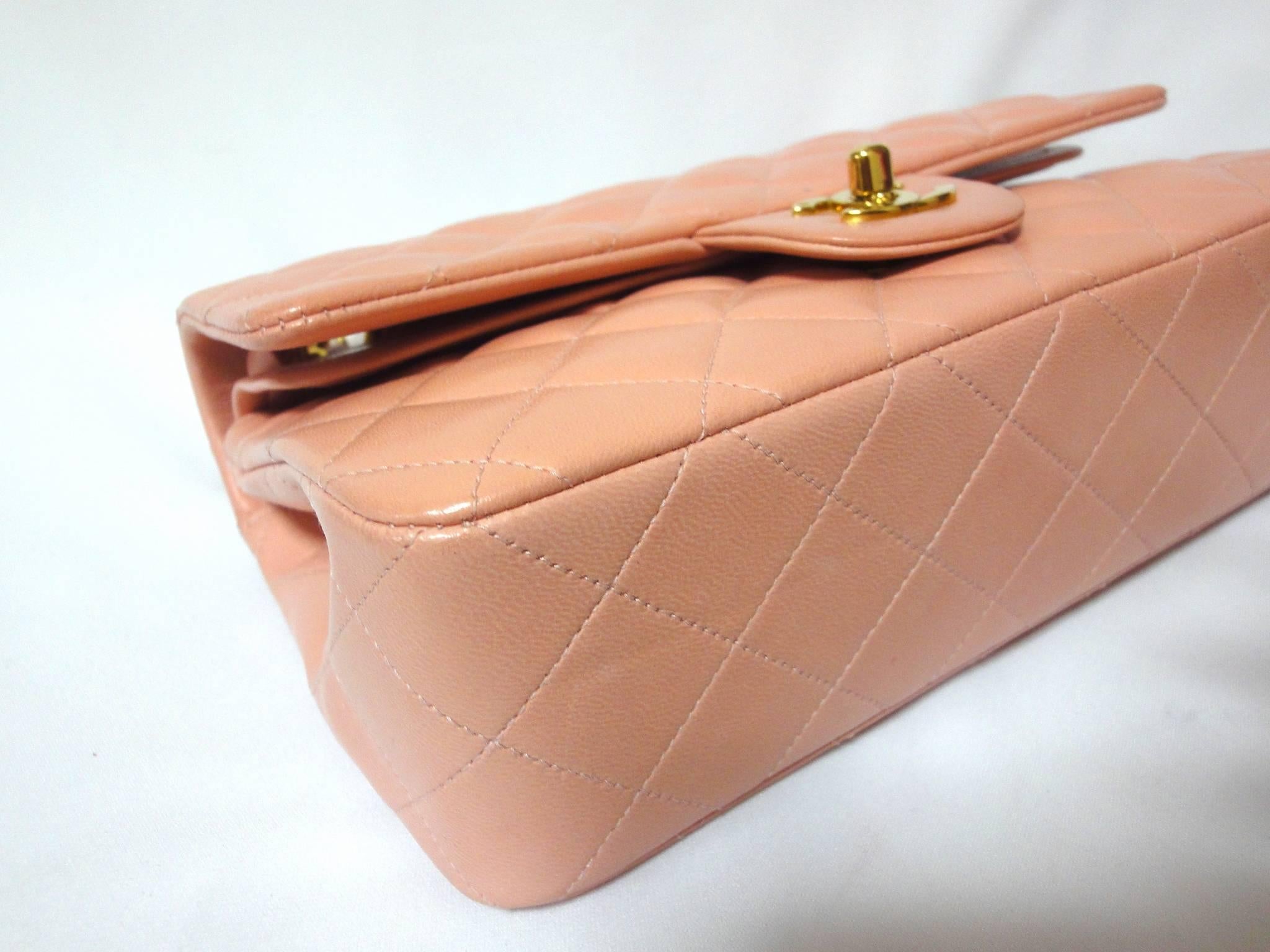 MINT. Vintage CHANEL pink lambskin classic 2.55 double flap shoulder bag 1