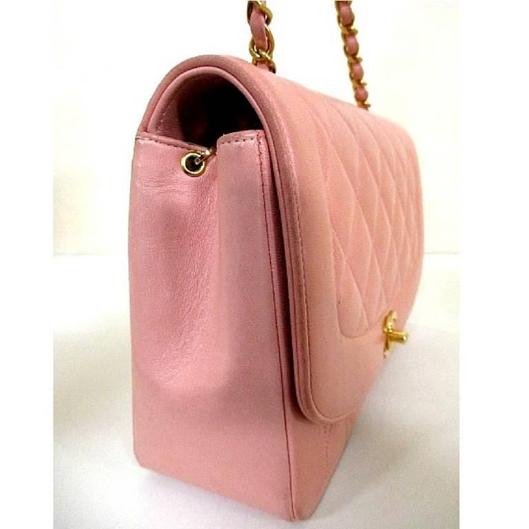 Pink Vintage CHANEL pink color lambskin classic 2.55 shoulder purse with golden chain