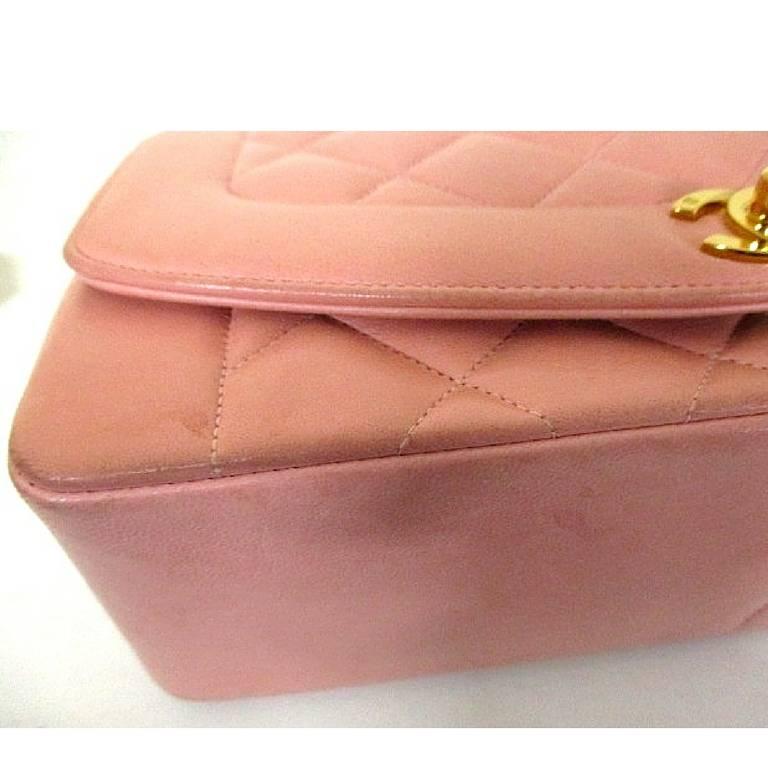 Women's Vintage CHANEL pink color lambskin classic 2.55 shoulder purse with golden chain