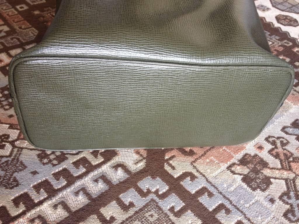 Black Vintage Celine olive green, khaki, leather hobo bucket shoulder bag with logo. For Sale