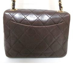 80's vintage CHANEL brown lambskin flap chain shoulder bag, classic 2.55 mini.