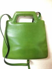 Vintage Salvatore Ferragamo green leather golden gancini trapezoid shape handbag