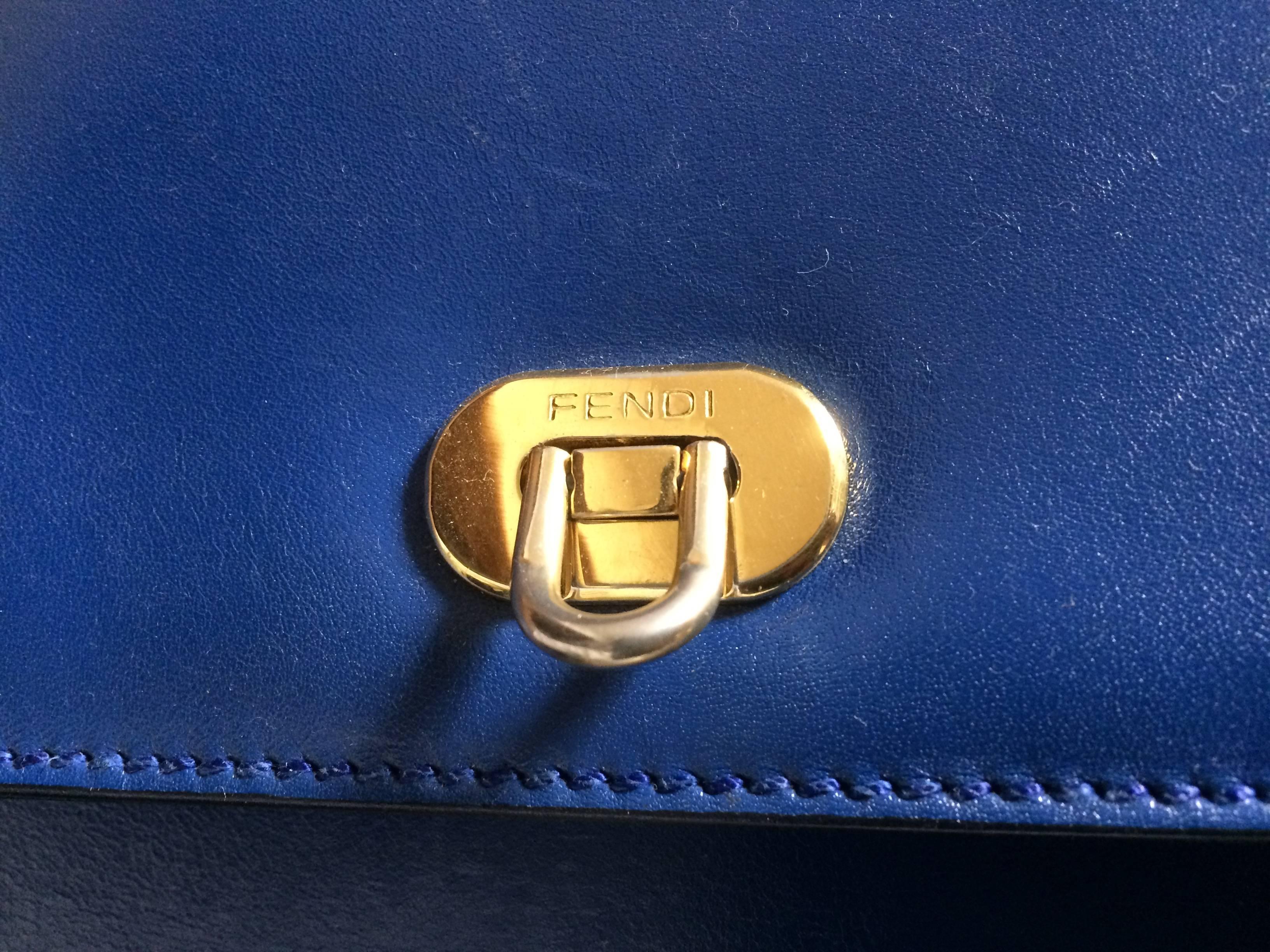 Vintage FENDI blue leather classic kelly style handbag with iconic ...