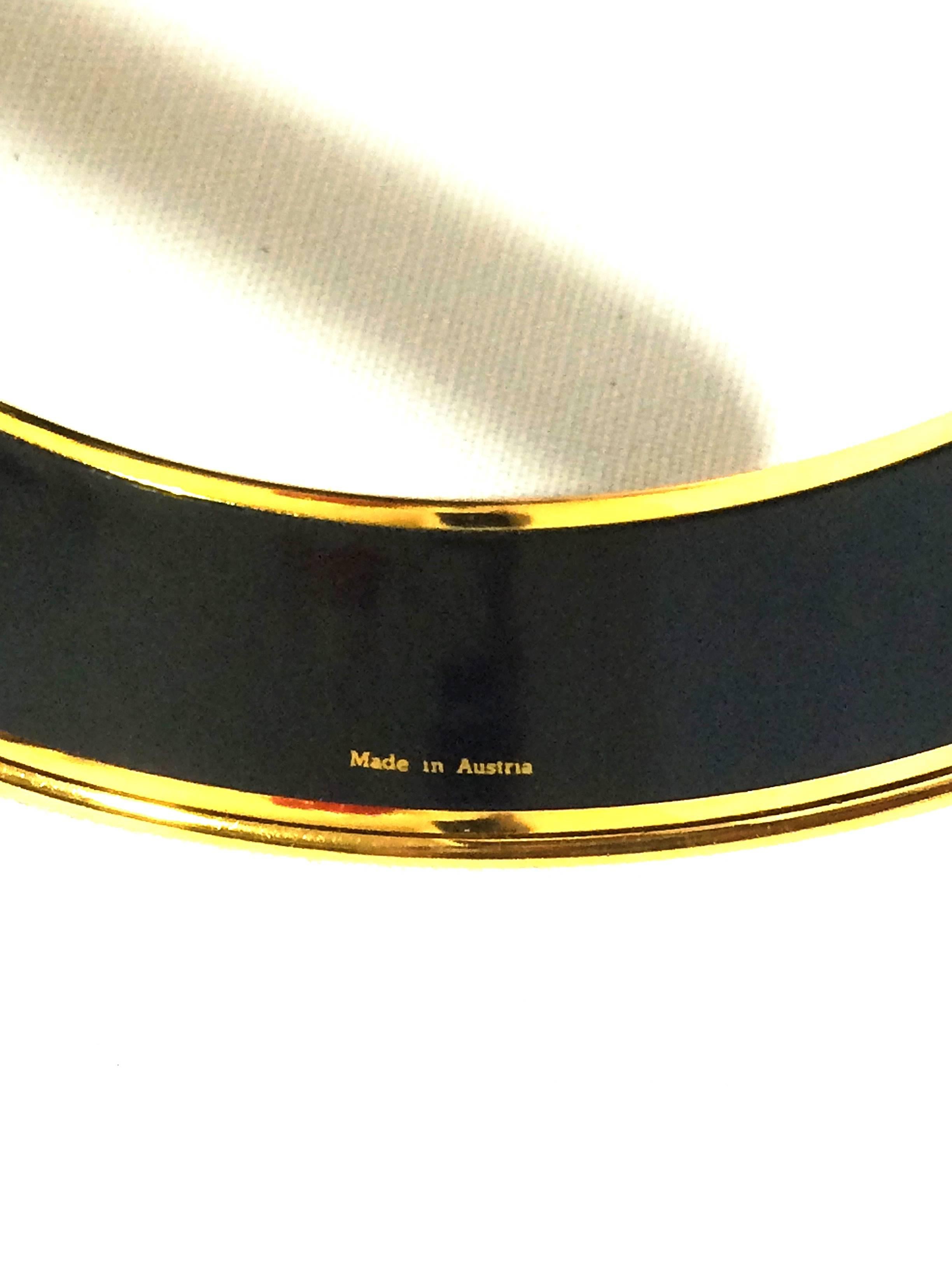 Vintage Hermes cloisonne enamel golden thick bangle, bracelet  with ocean, black 1