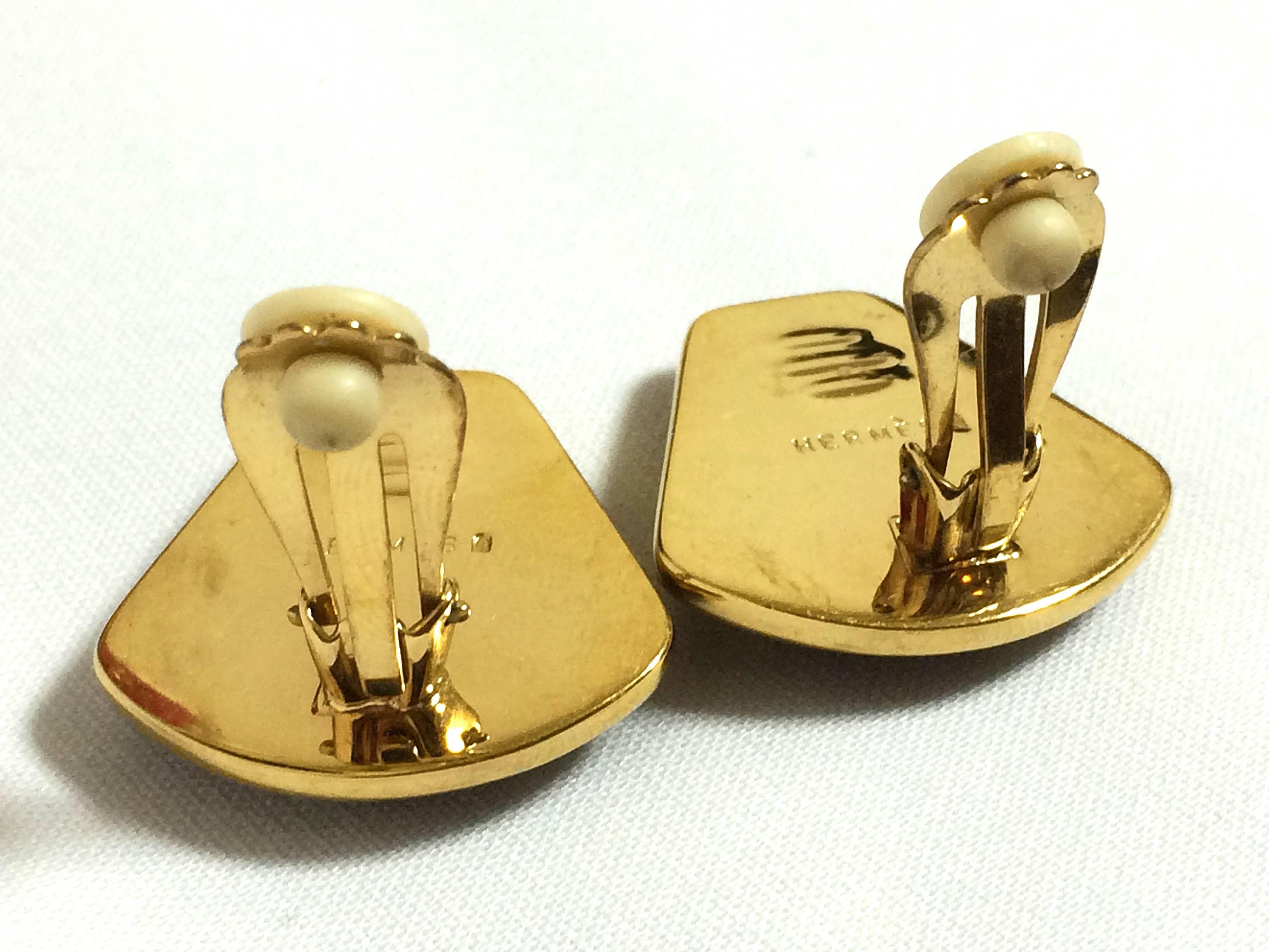 Vintage Hermes cloisonne enamel golden earrings with black ocean, red, blue etc 2