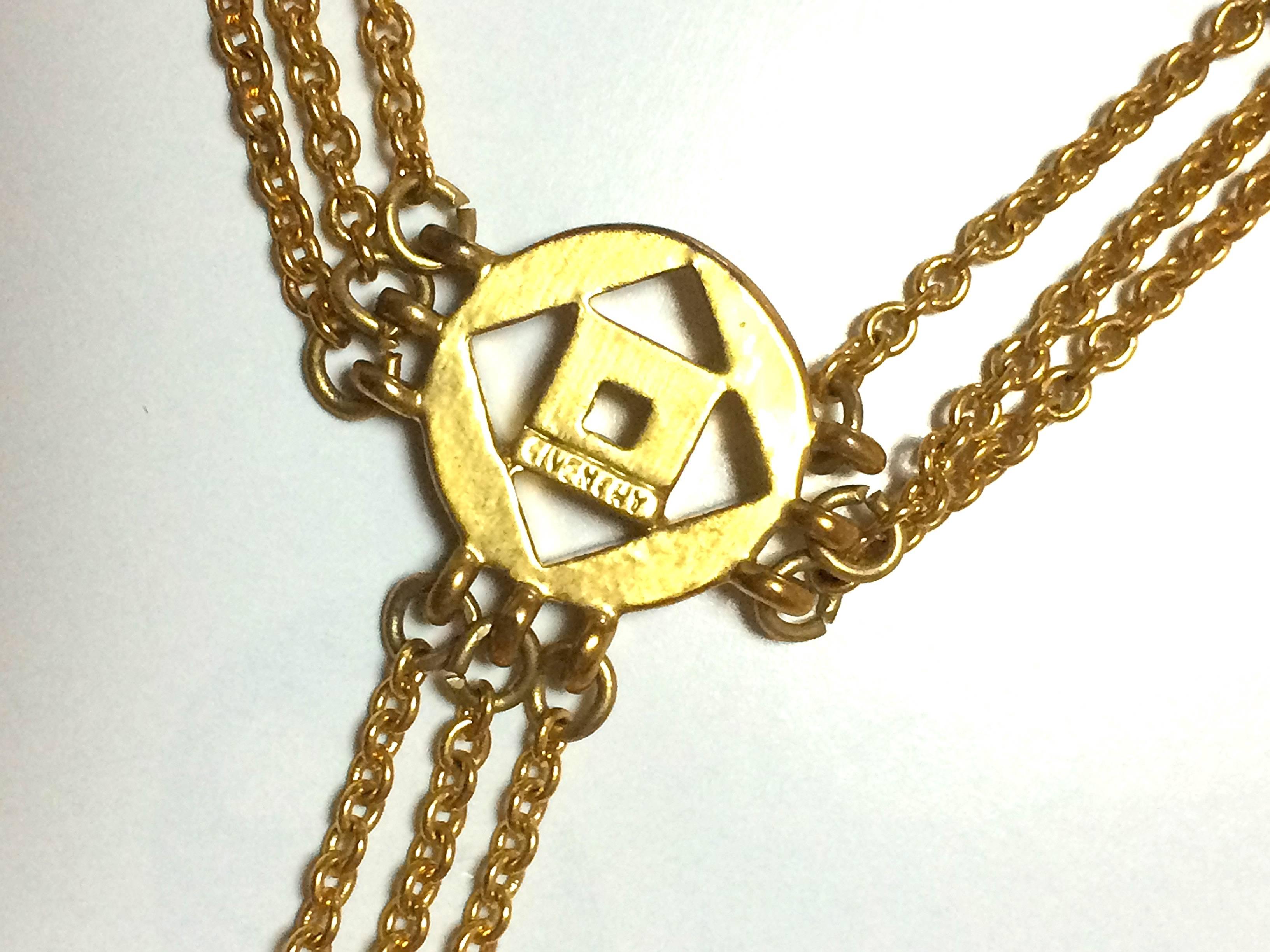 Vintage Givenchy three layer gold chain long necklace with rhinestone crystals For Sale 2