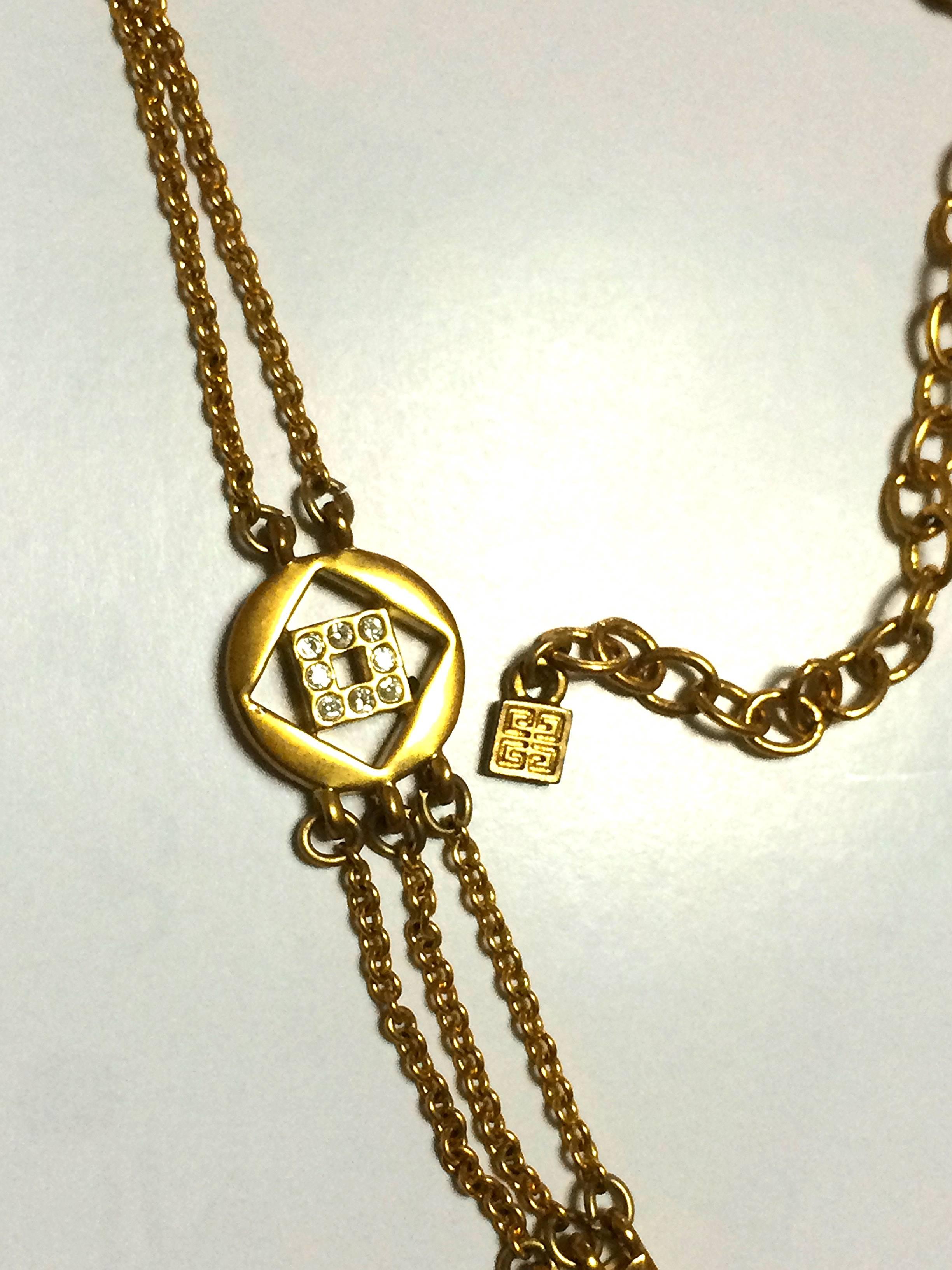 Women's Vintage Givenchy three layer gold chain long necklace with rhinestone crystals For Sale