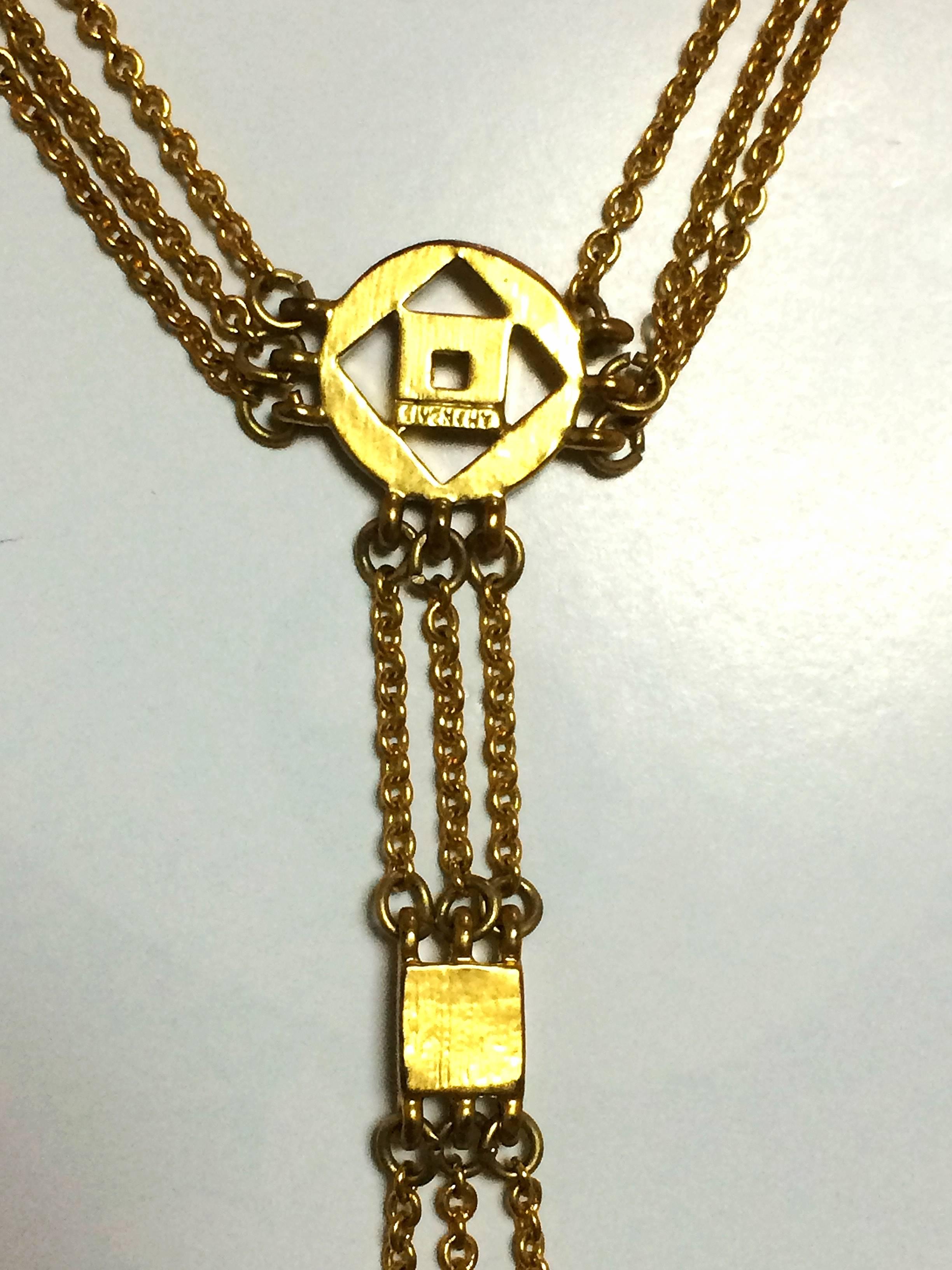 Vintage Givenchy three layer gold chain long necklace with rhinestone crystals For Sale 1