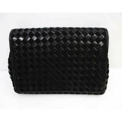Vintage Bally black woven intrecciato design leather clutch purse, pouch.