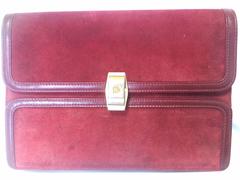 Vintage BALLY genuine wine suede leather clutch bag, mini purse with golden logo