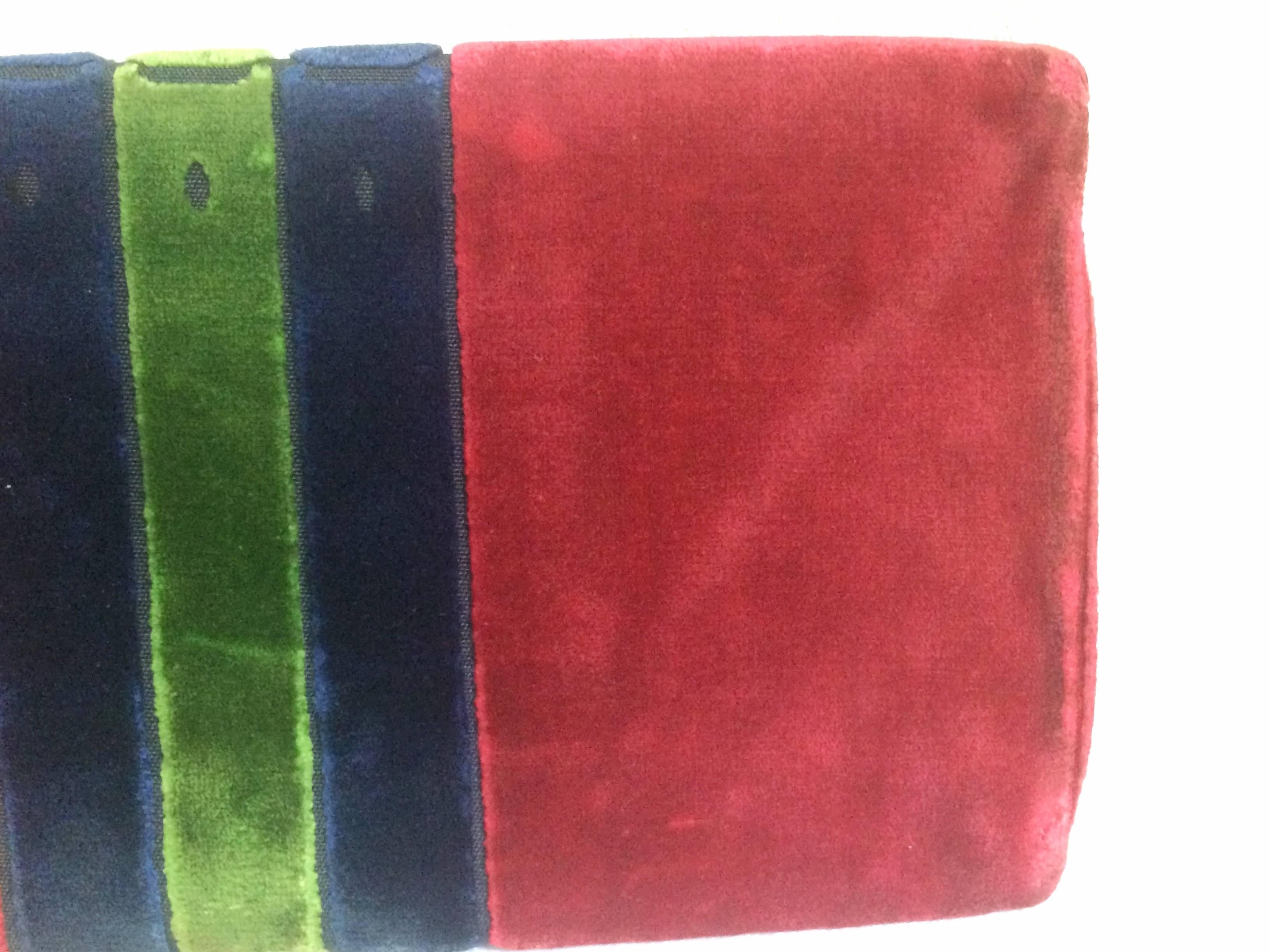 80's Vintage Roberta di Camerino velvet, chenille clutch in red, navy and green. 1