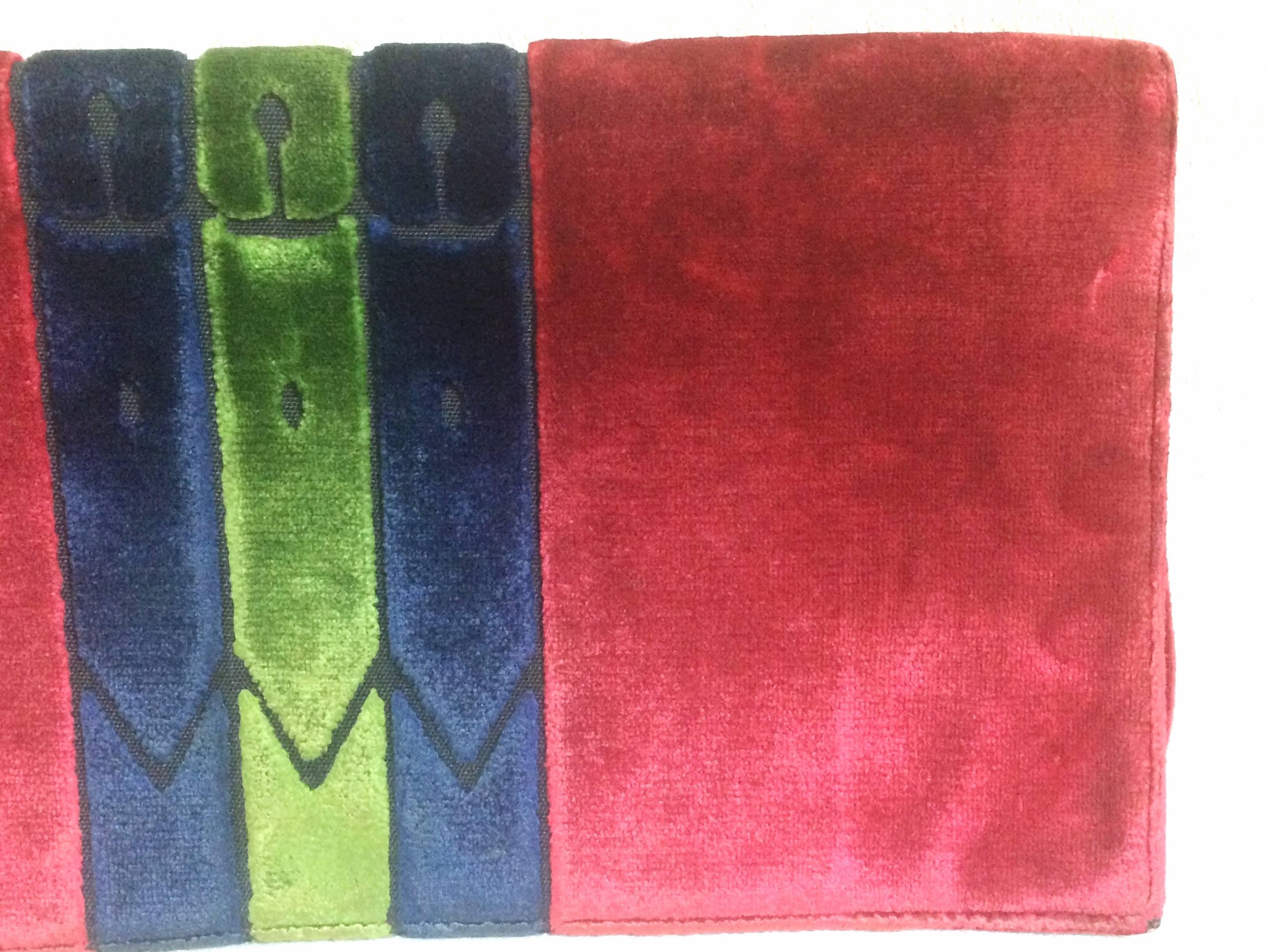 Pink 80's Vintage Roberta di Camerino velvet, chenille clutch in red, navy and green.