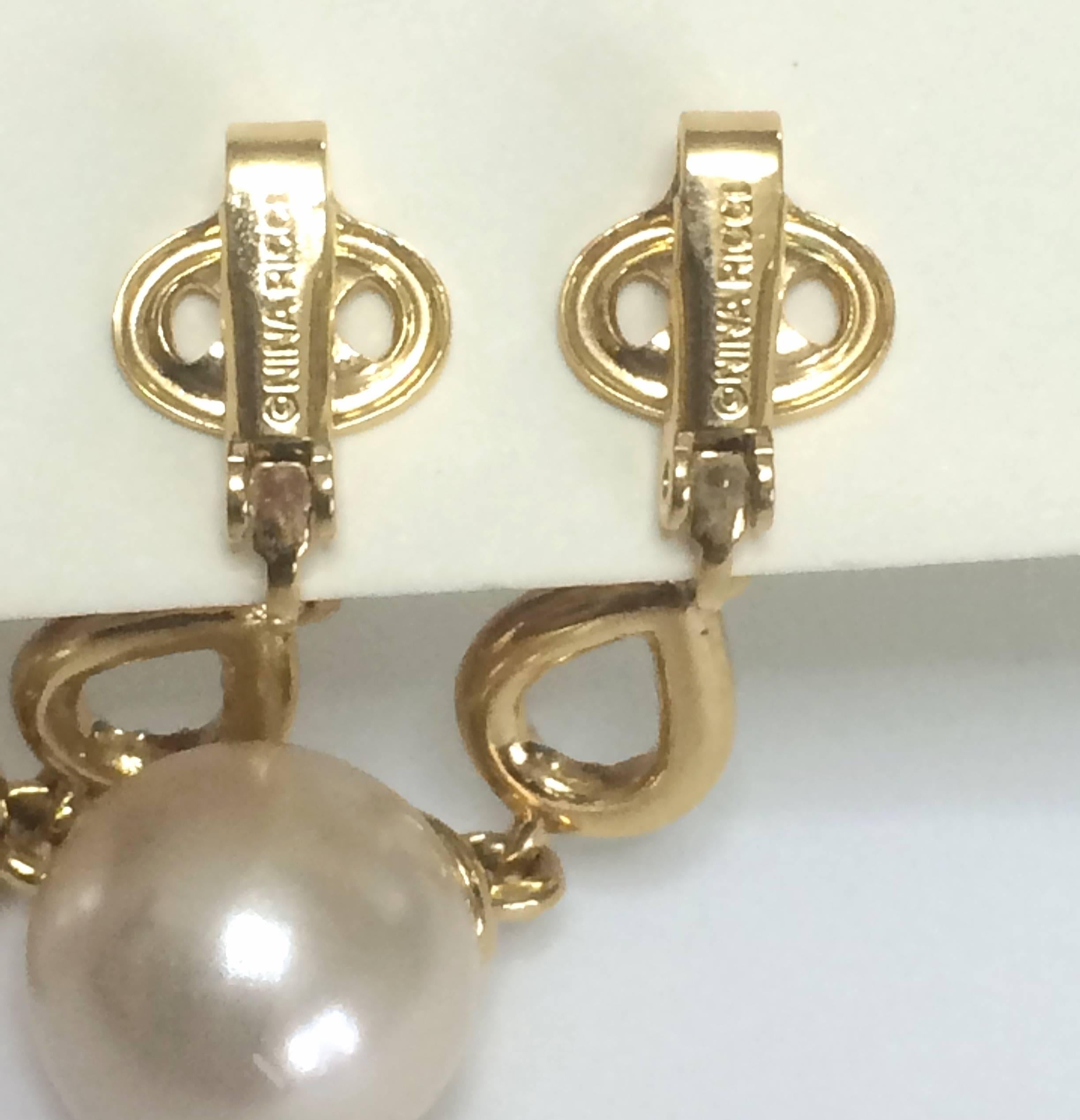 Women's or Men's Vintage Nina Ricci white faux pearl and crystal stone teardrop dangling earrings